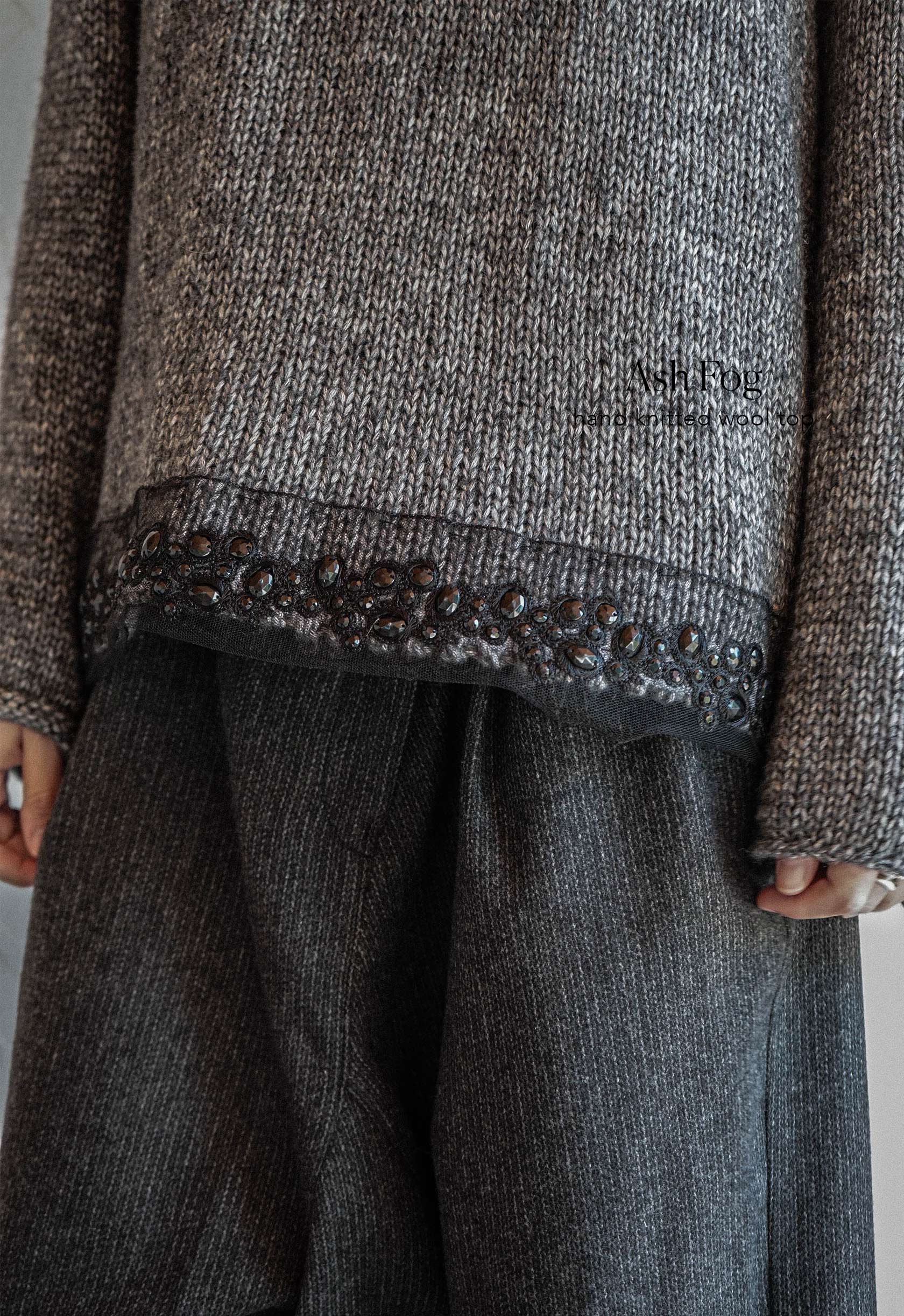 Ash Fog Hand knitted wool top