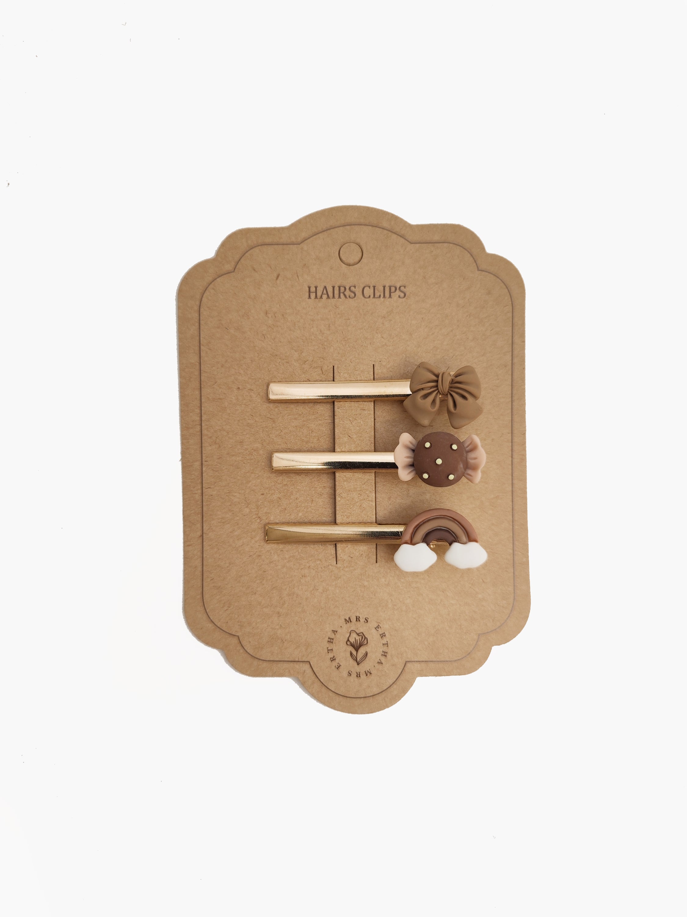 Pack 3 Hair Clips - Bow + candy + rainbow