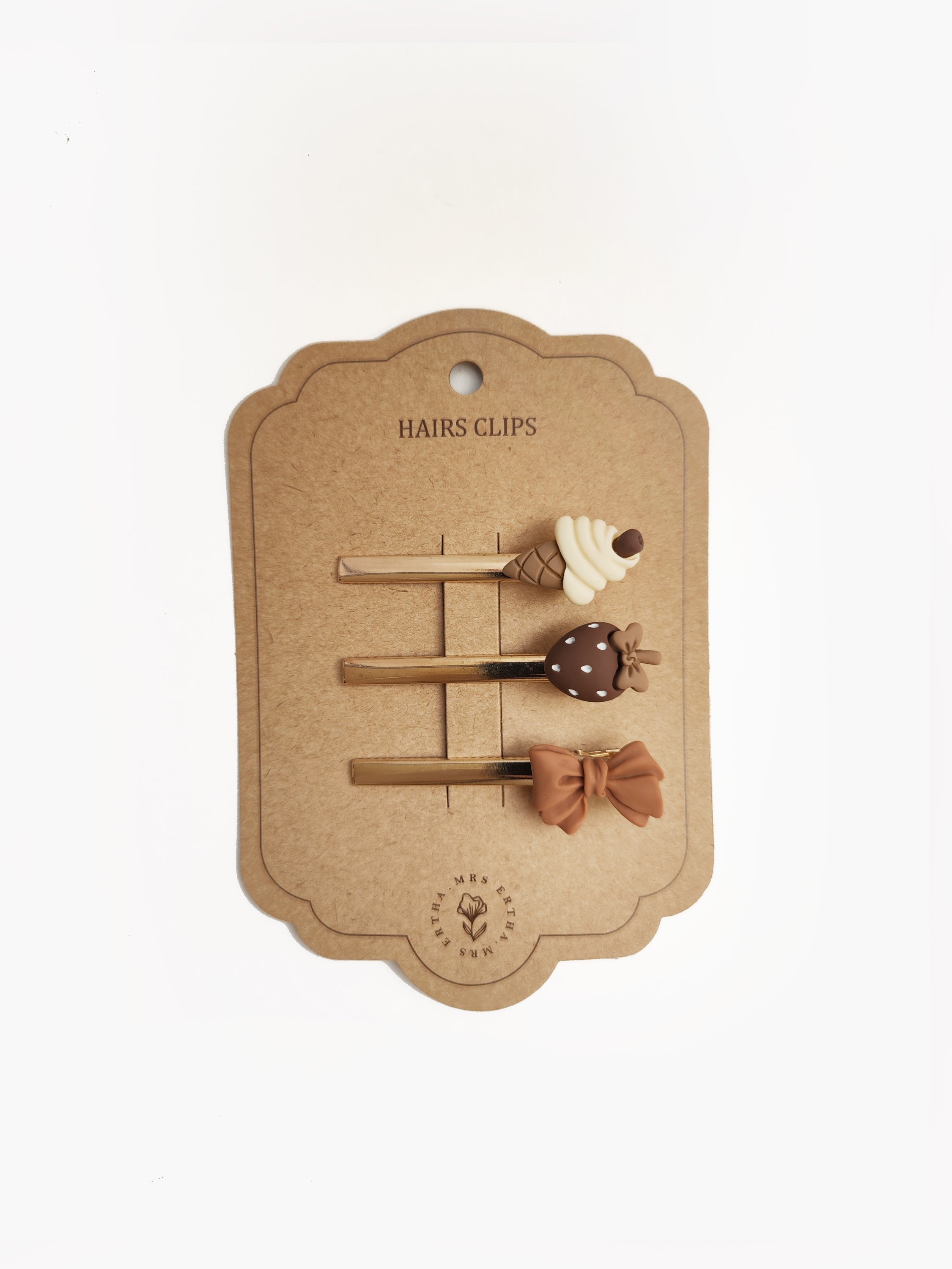 Pack 3 Hair Clips - Icecream + Strawberry + Bow