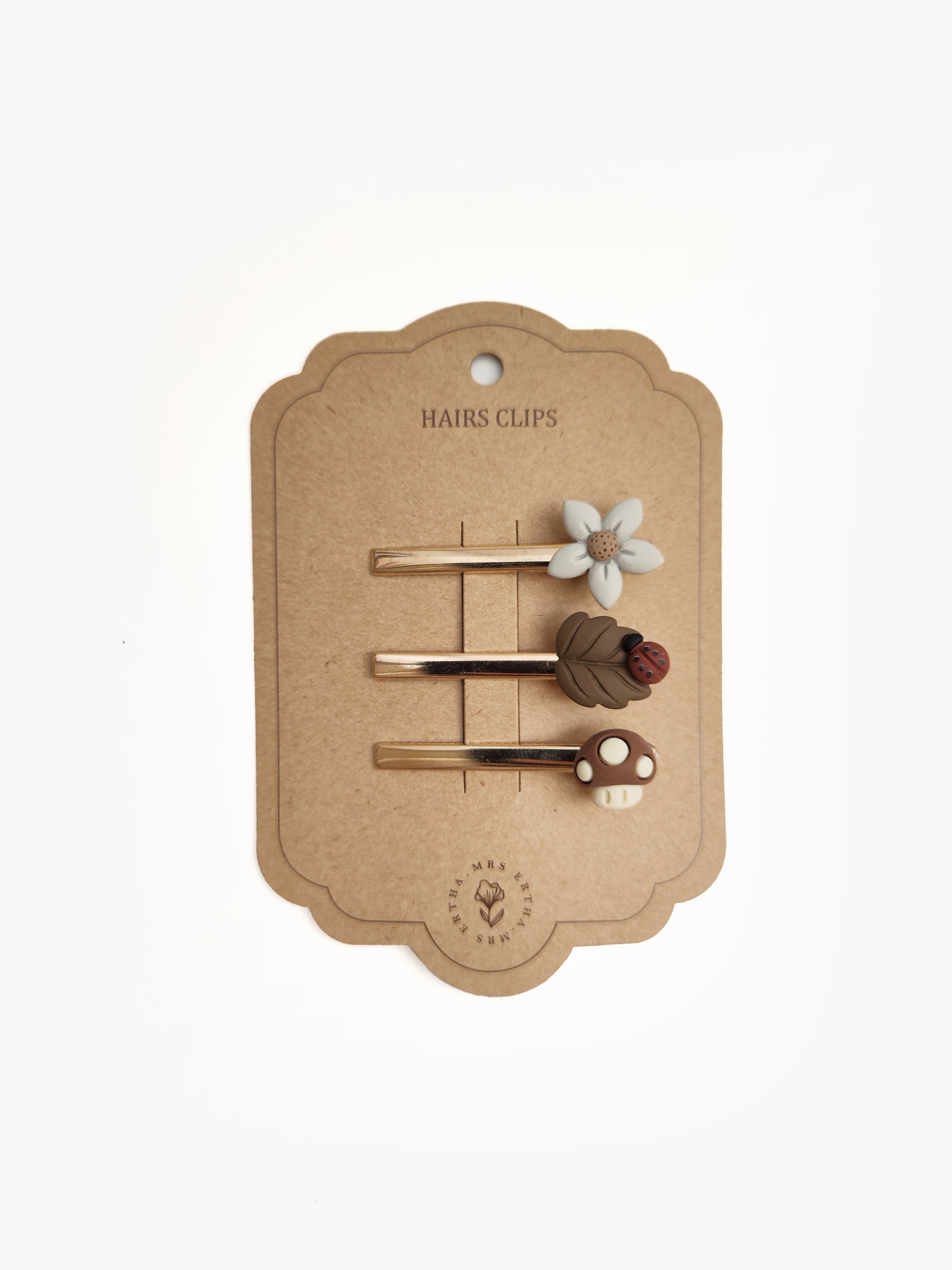 Pack 3 Hair Clips - Mushroom + Flower + Leaf
