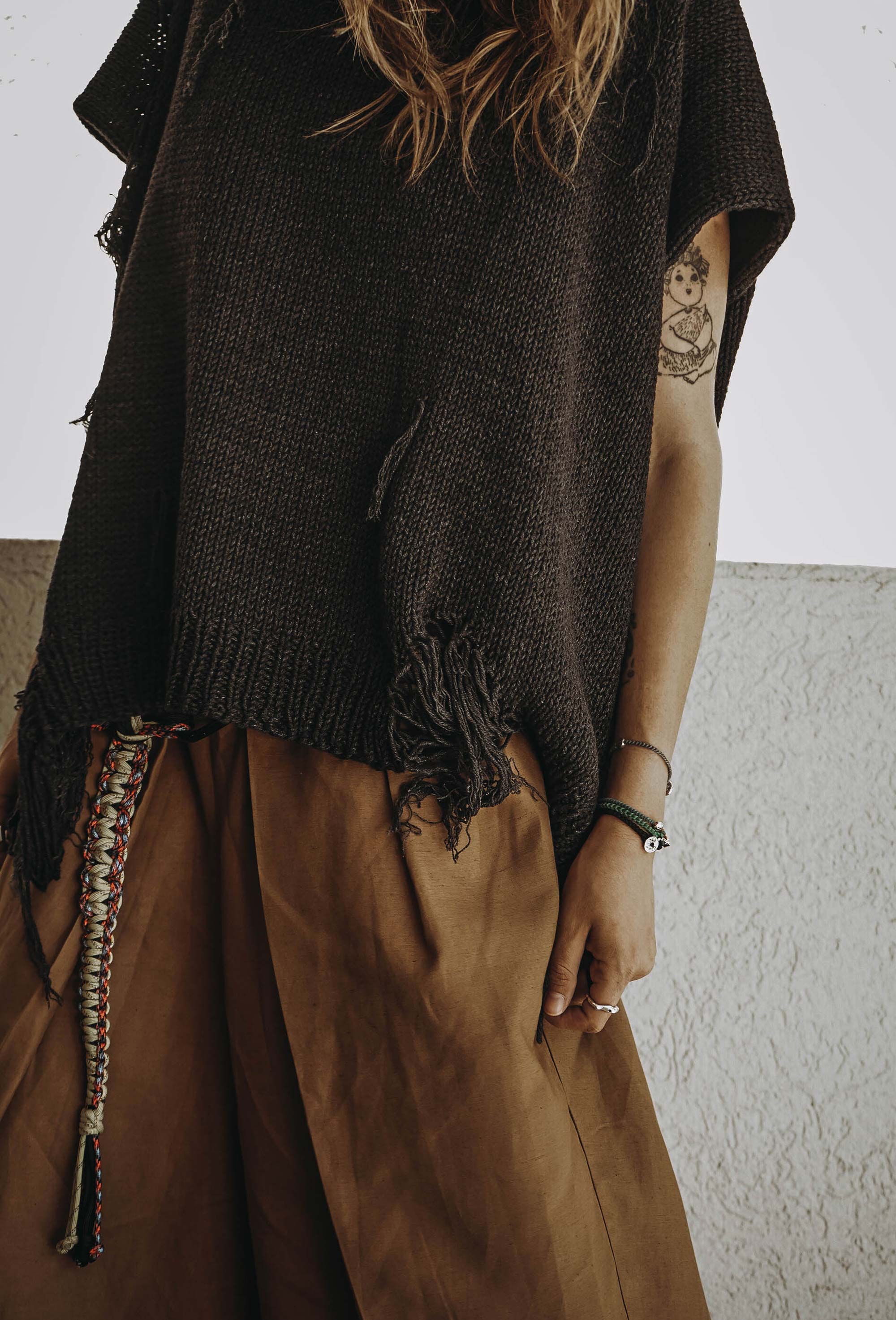 Distressed cotton sweater
