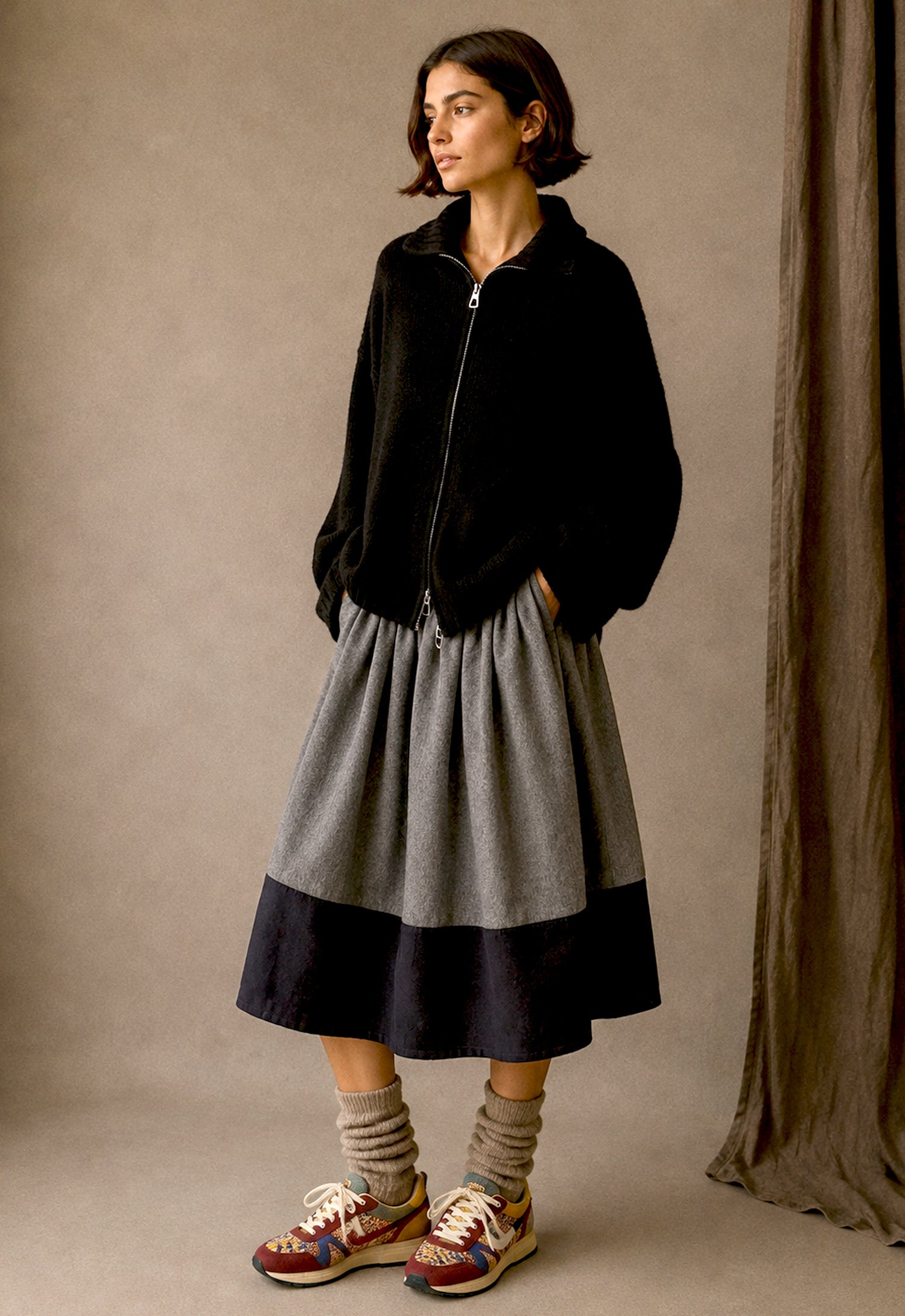 Edith Pleated Wool Skirt