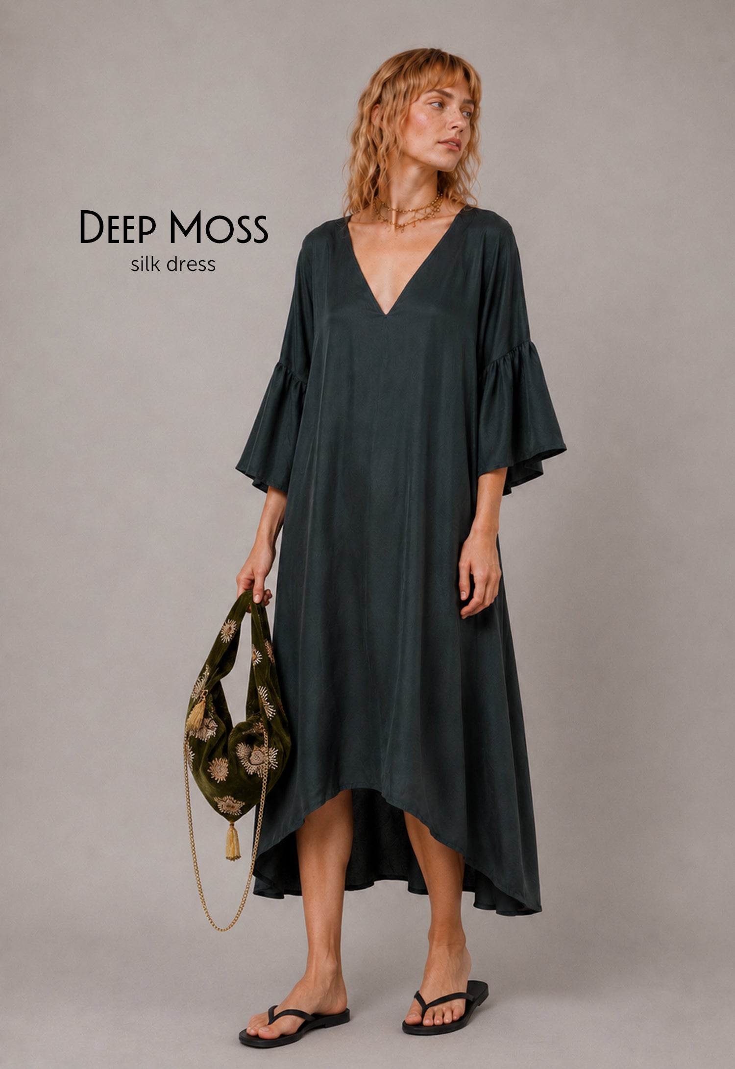 Deep Moss Silk Dress