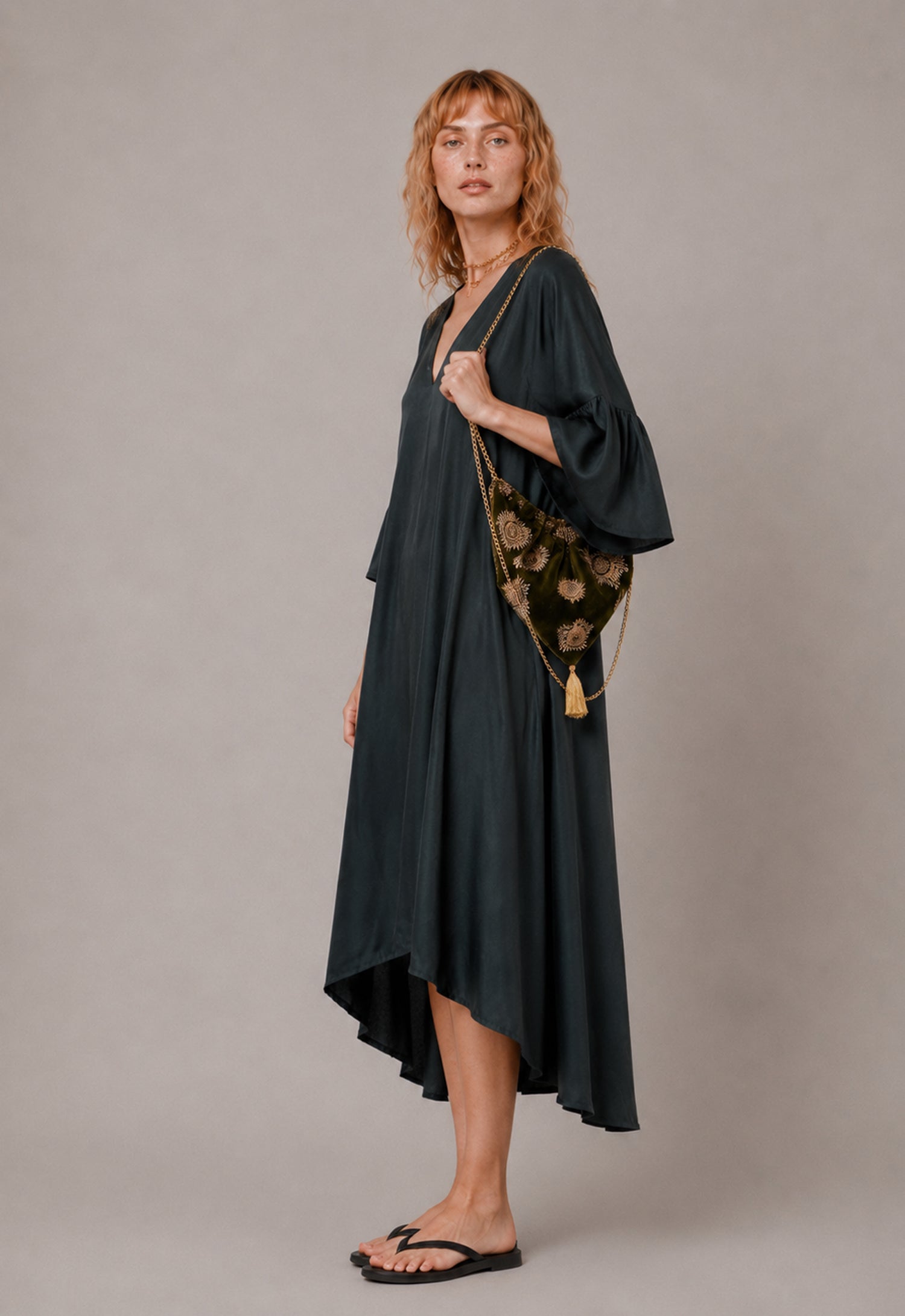 Deep Moss Silk Dress