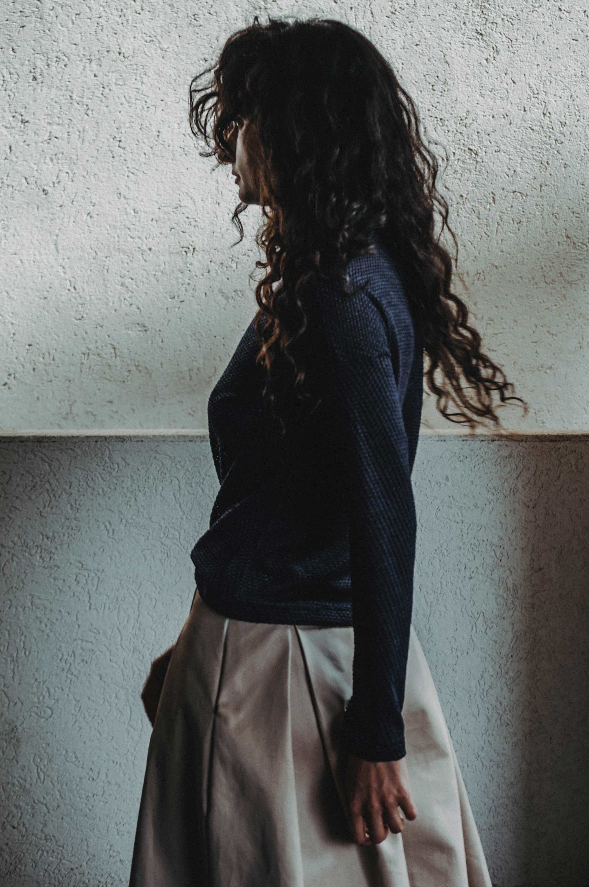 Koya Blues Afro Cotton Knitted Mock Neck Top
