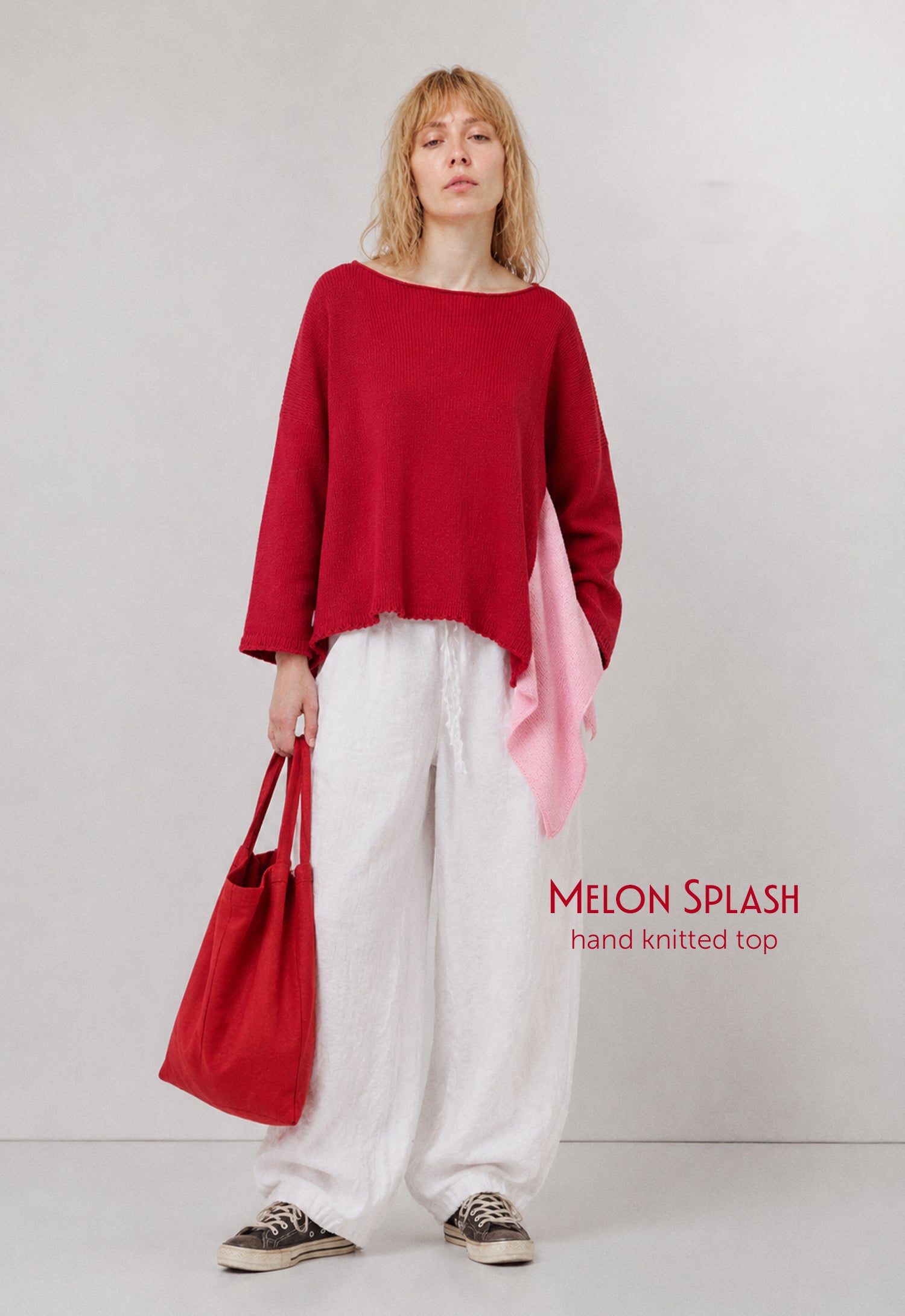 Melon Splash Hand Knitted Cotton top