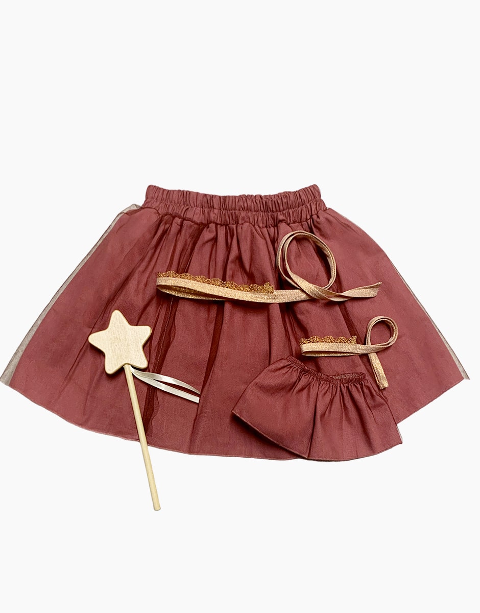“Little Fairy” child & doll skirt duo with wine tutus