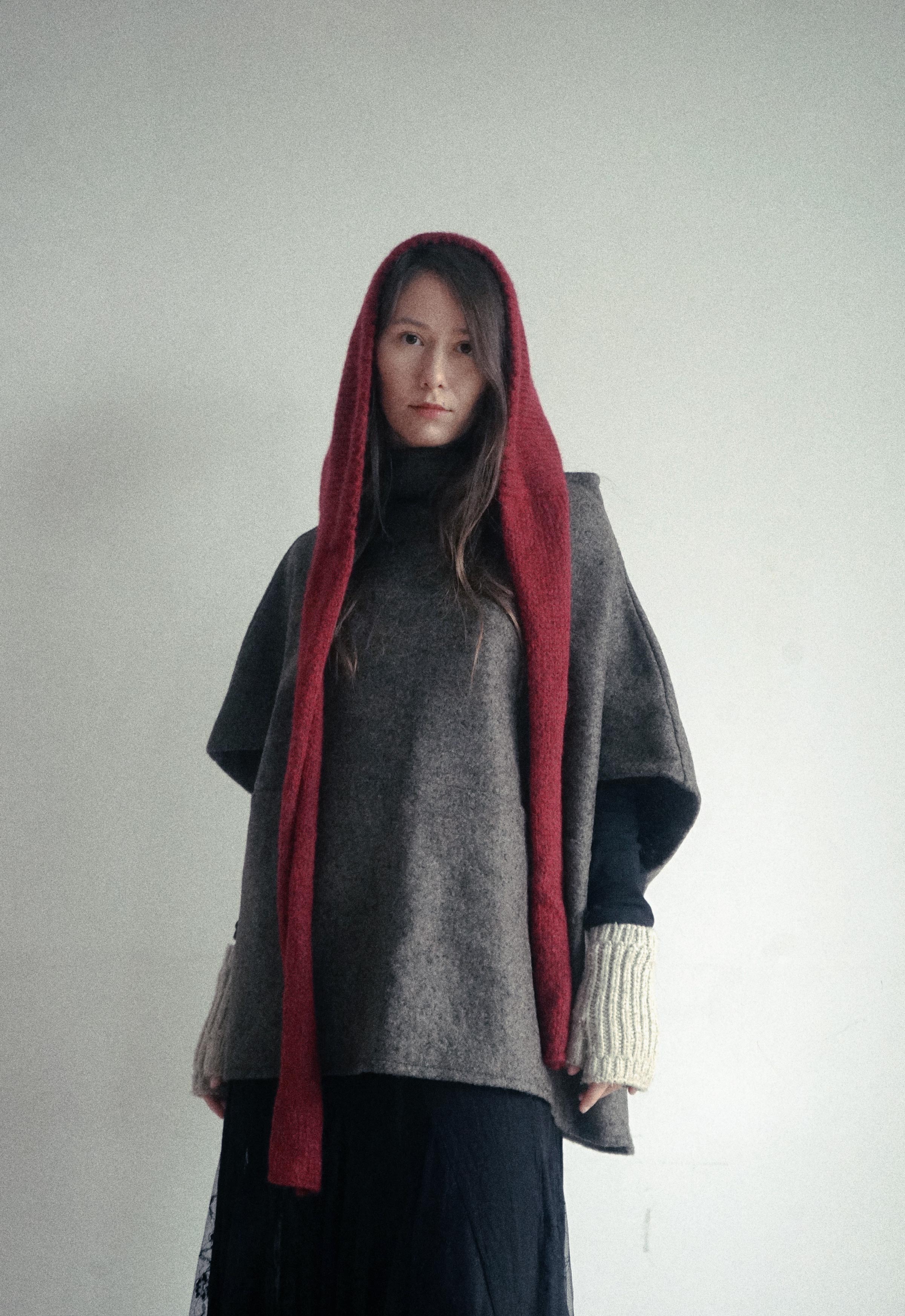 Red Hood Alpaca wool scarf bonnet