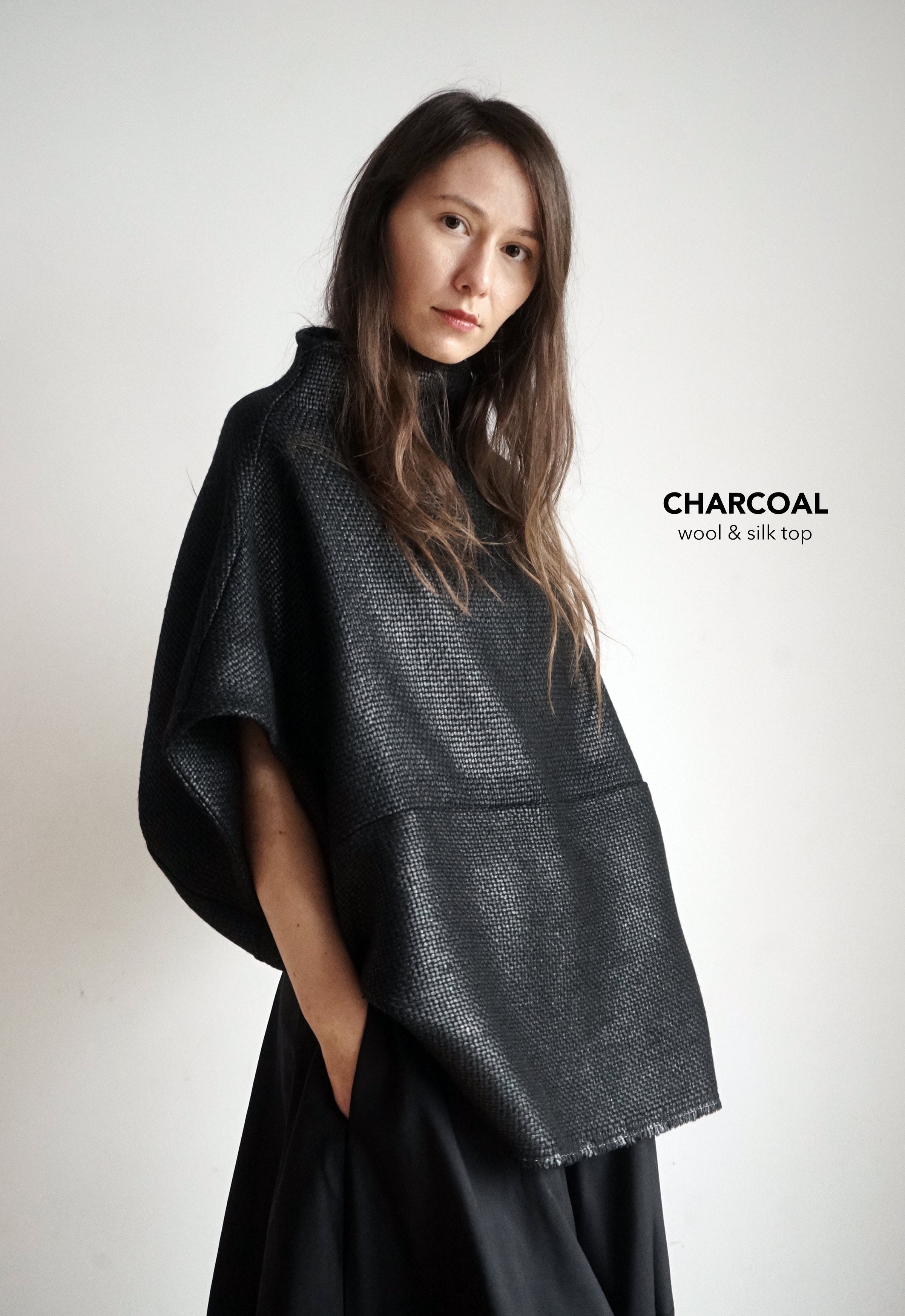 CHARCOAL SILK & WOOL TOP