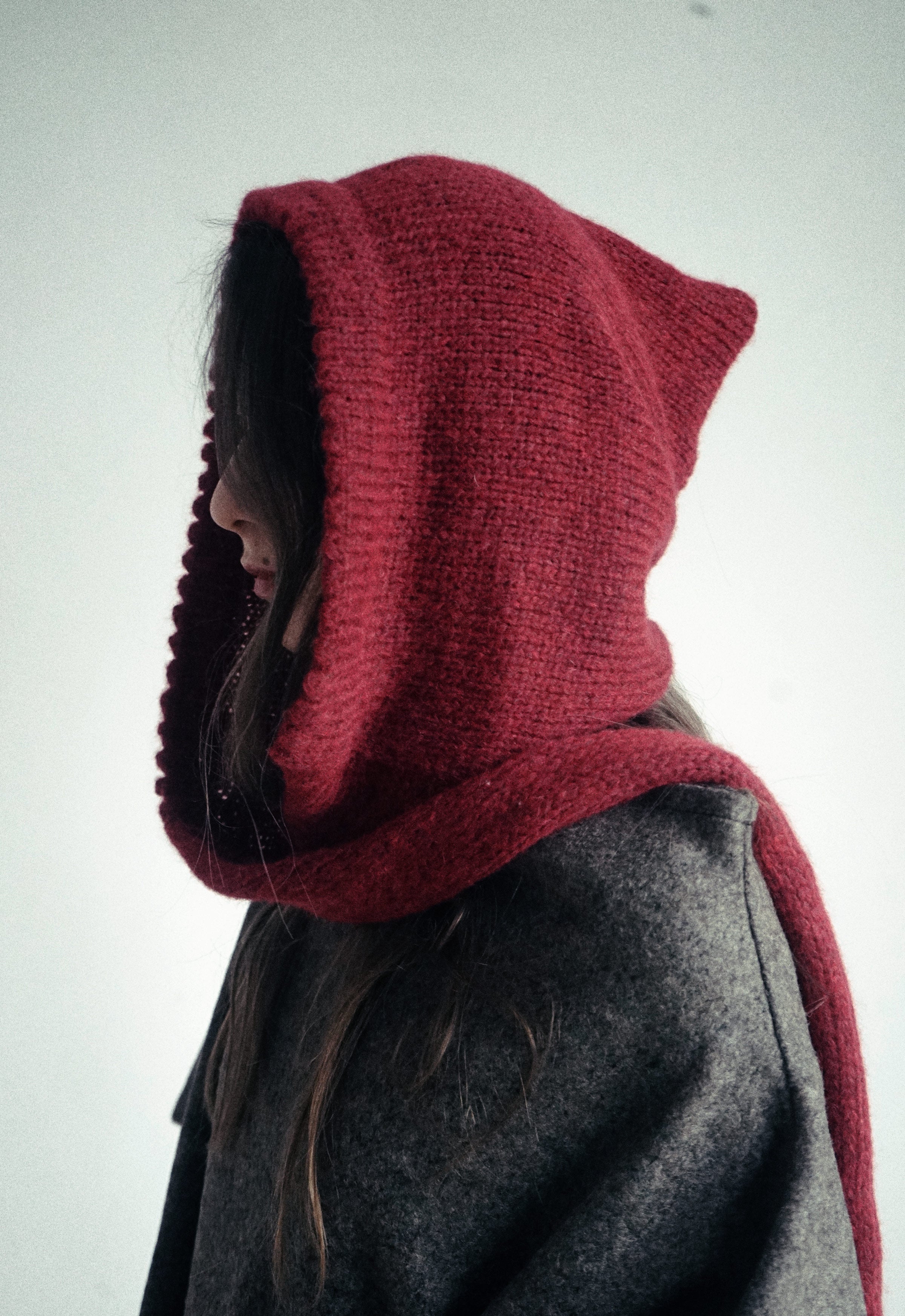 Red Hood Alpaca wool scarf bonnet