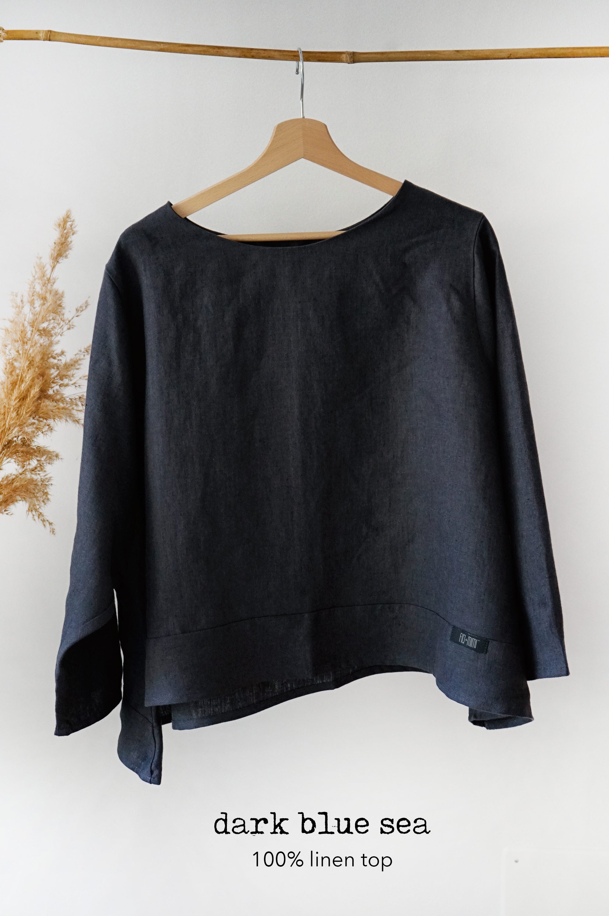 Dark Blue Sea Linen Top
