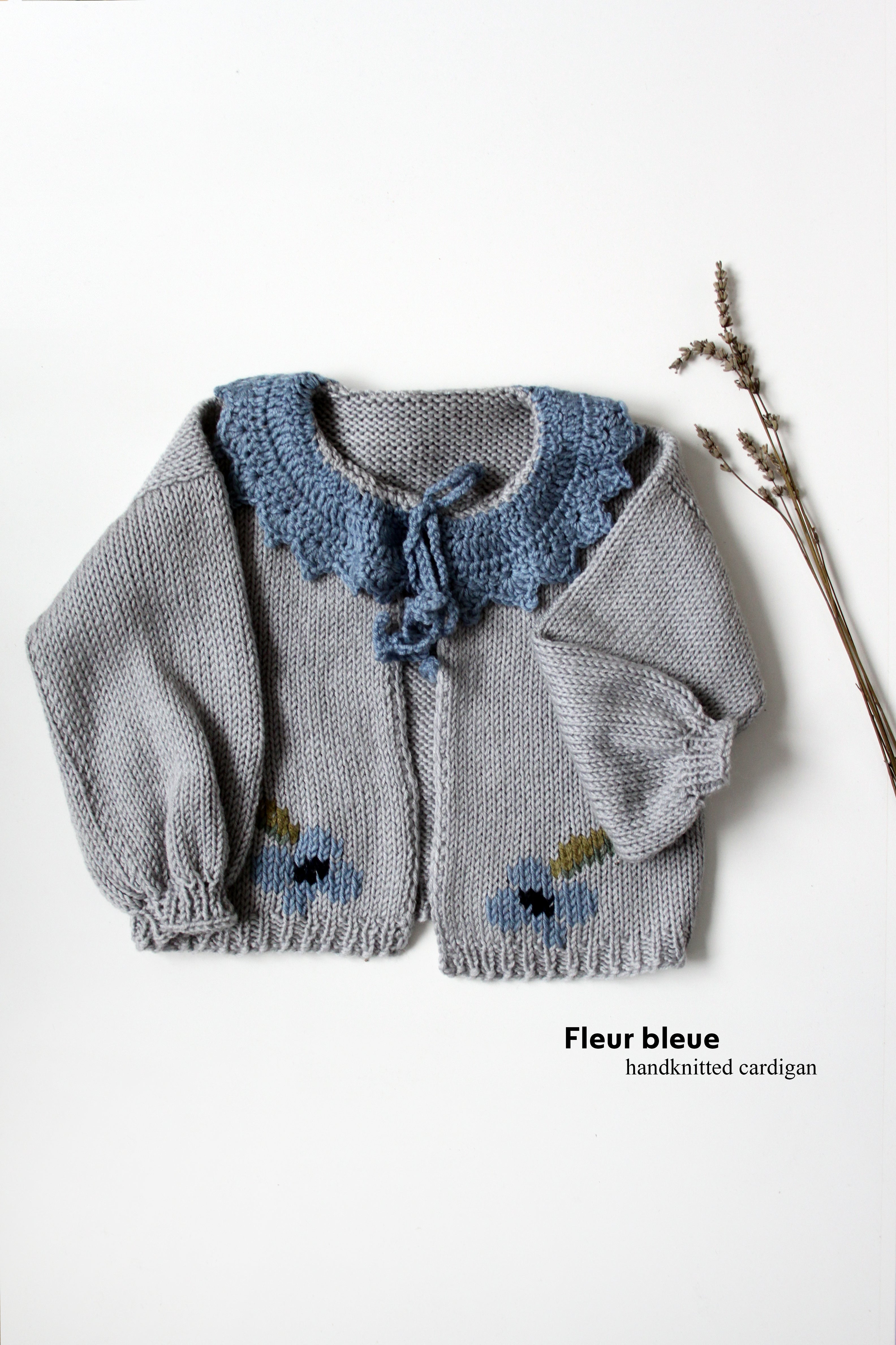 Fleur bleue handknitted cardigan