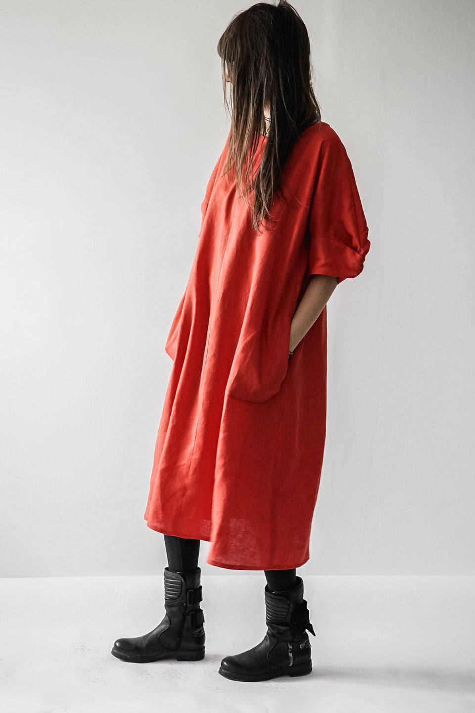 Red linen dress