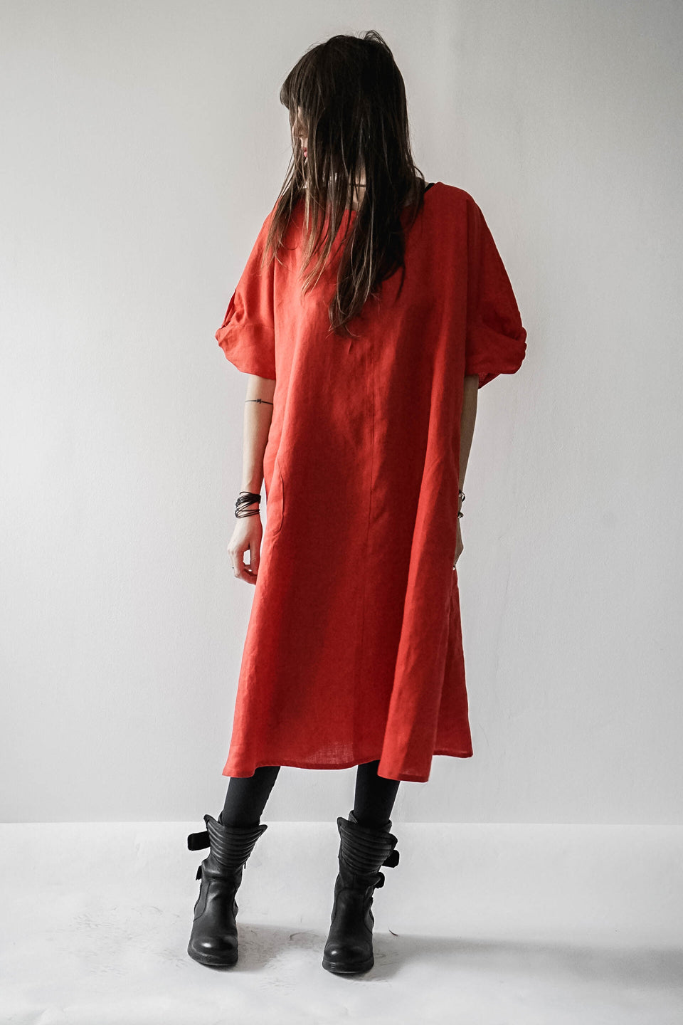 Red linen dress