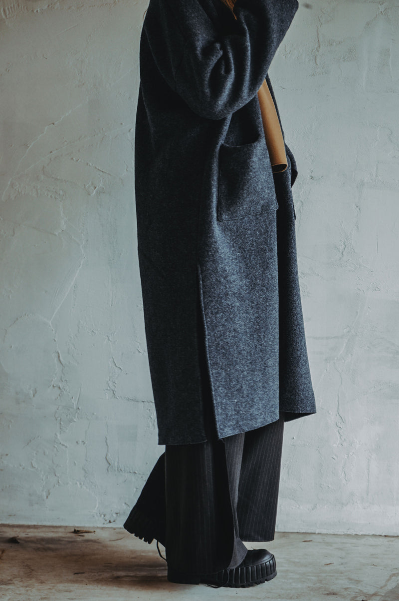 BOILED WOOL TRENCH (DARK BLUE)