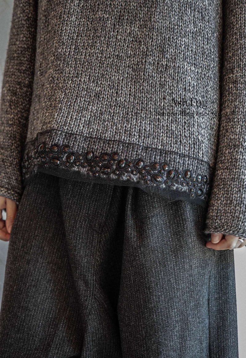 Ash Fog Hand knitted wool top