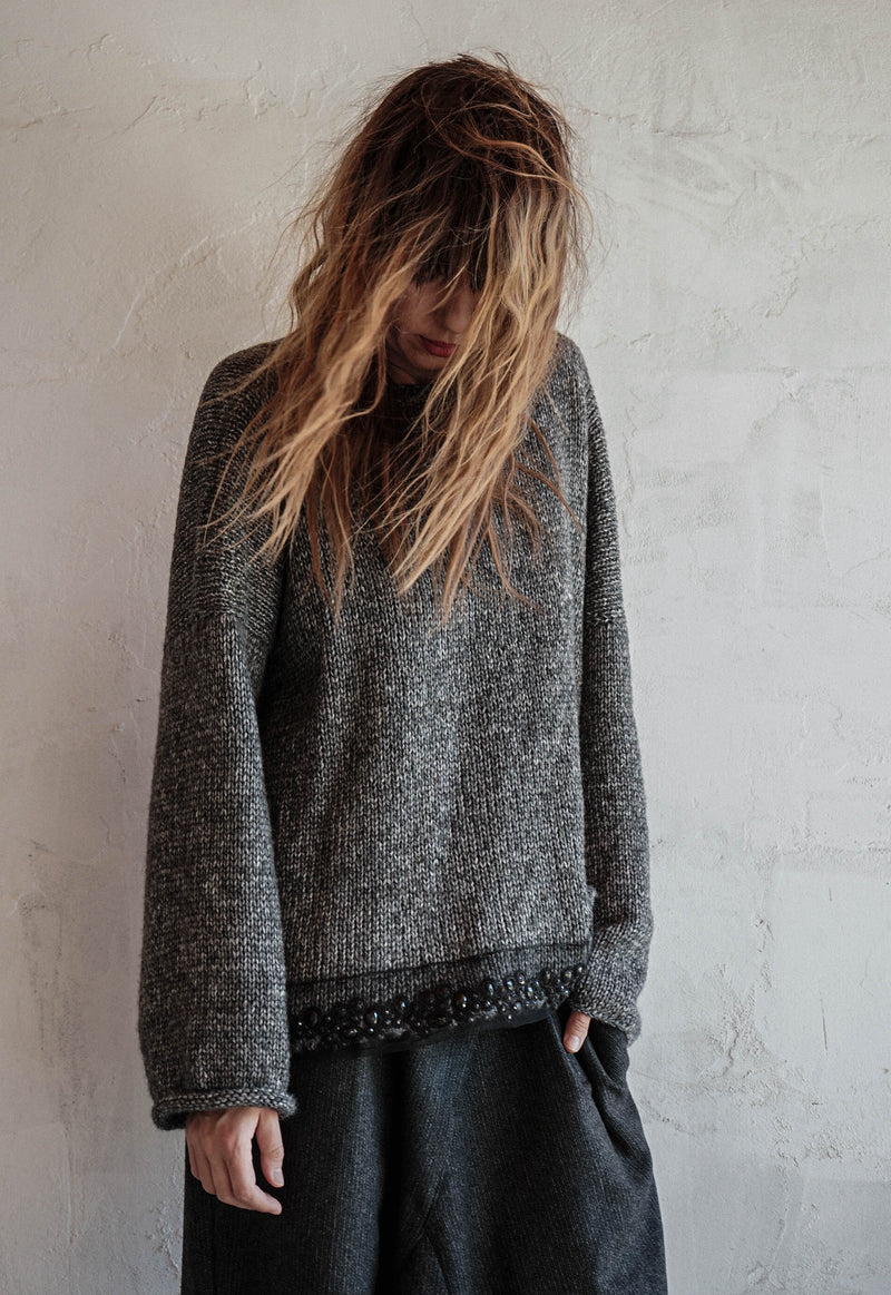 Ash Fog Hand knitted wool top