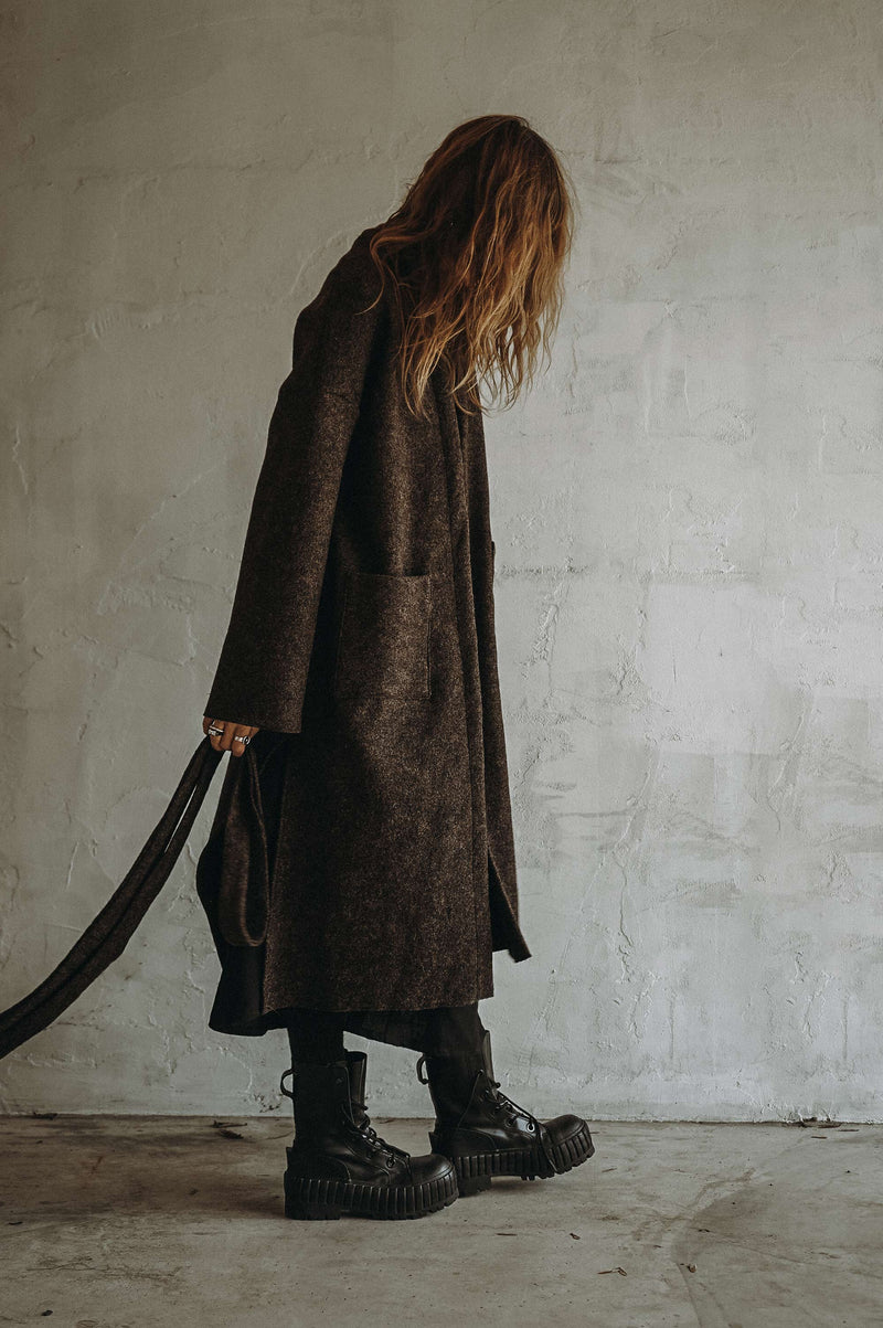 BOILED WOOL TRENCH (BROWN)