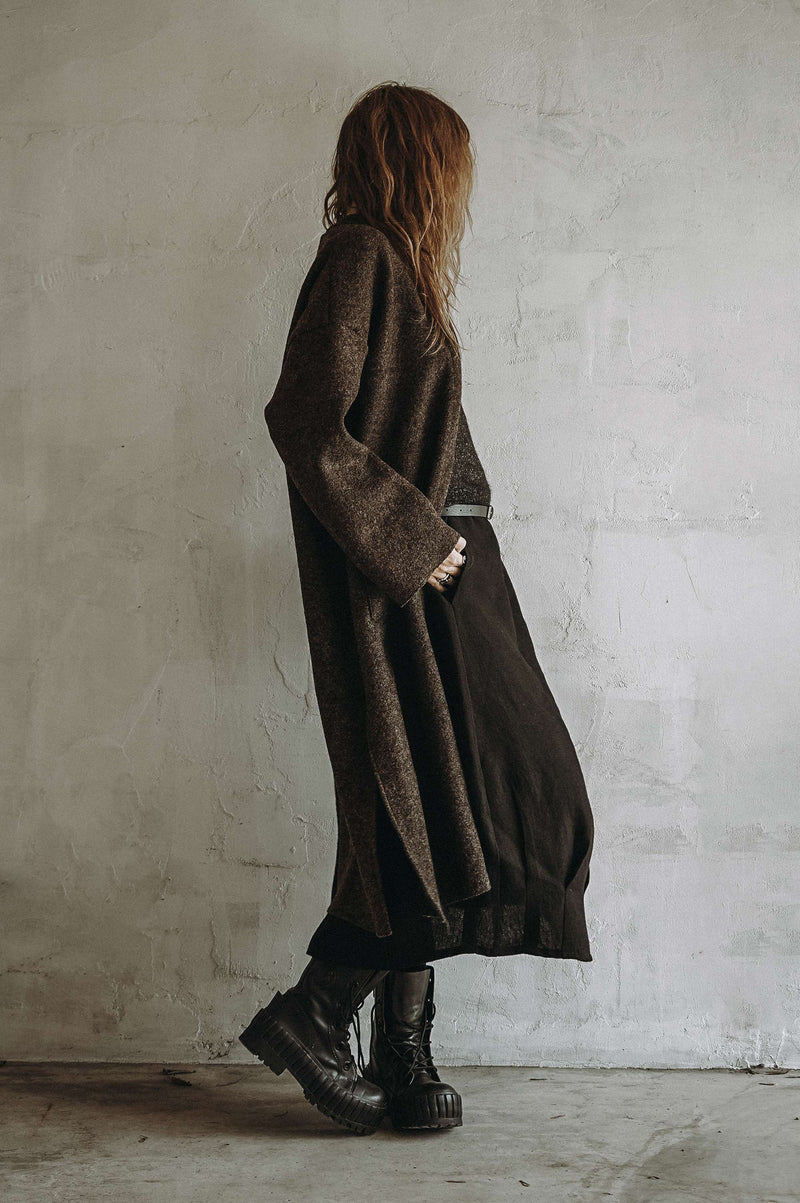 BOILED WOOL TRENCH (BROWN)