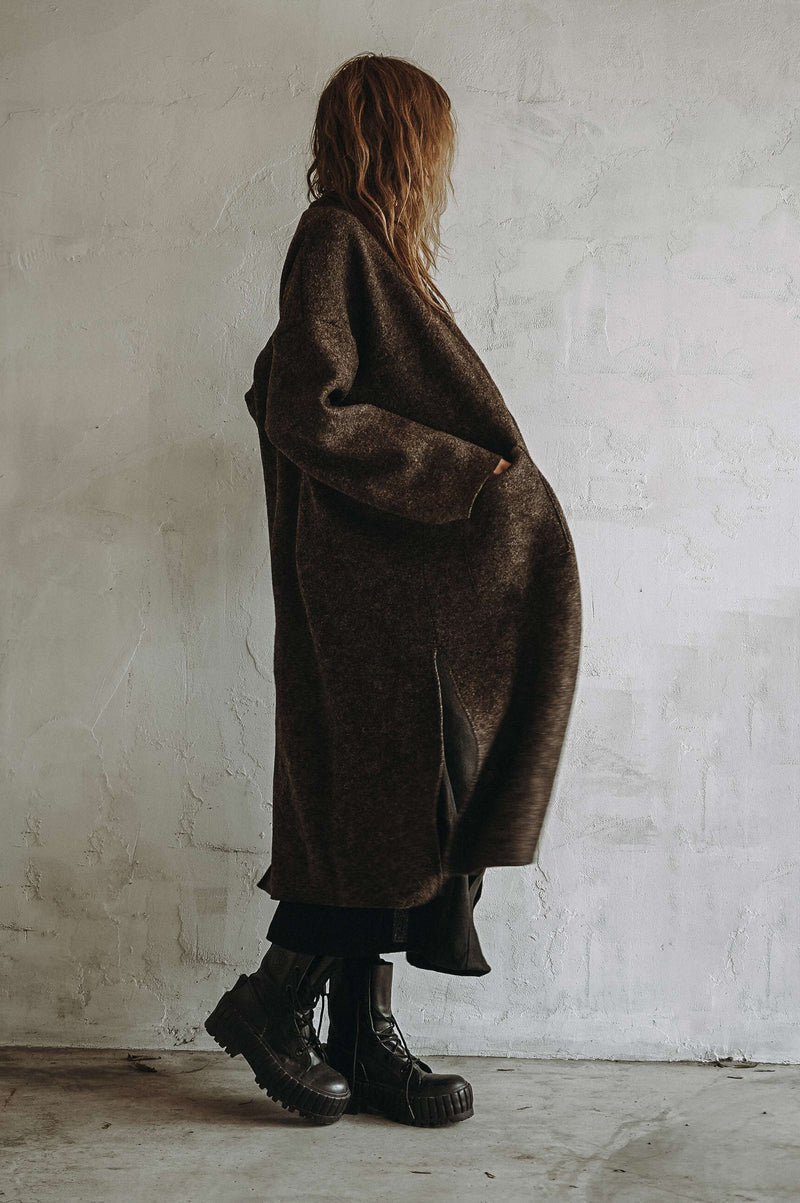 BOILED WOOL TRENCH (BROWN)