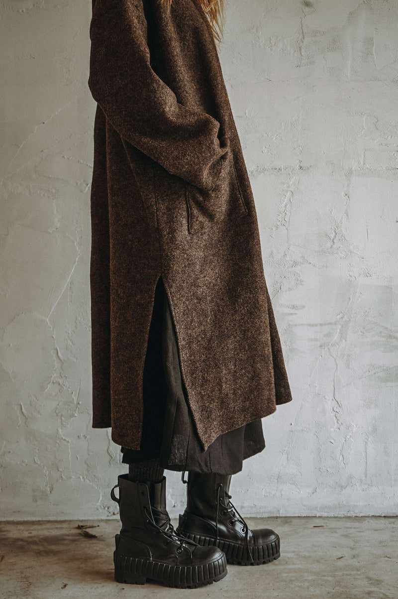 BOILED WOOL TRENCH (BROWN)