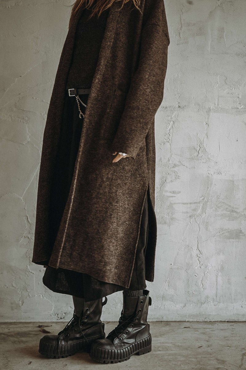 BOILED WOOL TRENCH (BROWN)