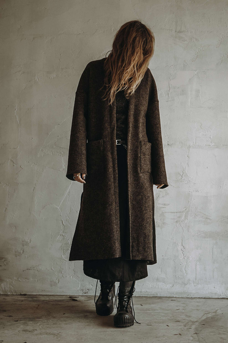 BOILED WOOL TRENCH (BROWN)