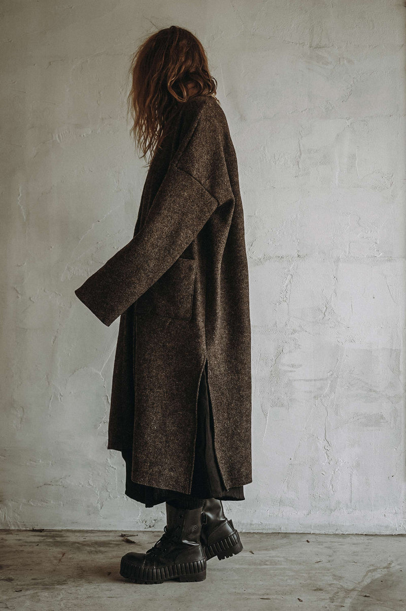 BOILED WOOL TRENCH (BROWN)