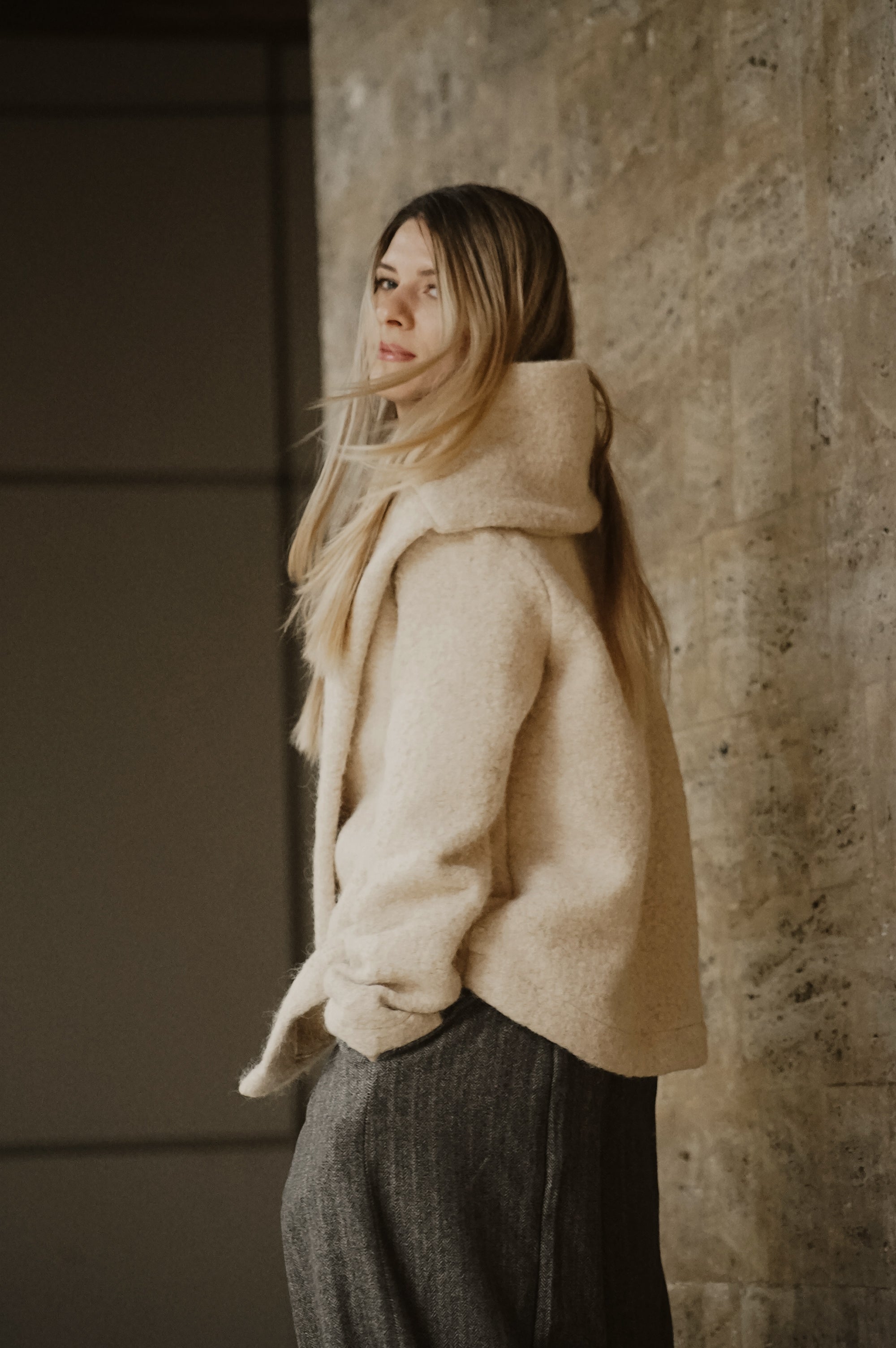 BOILED WOOL SCARF JACKET