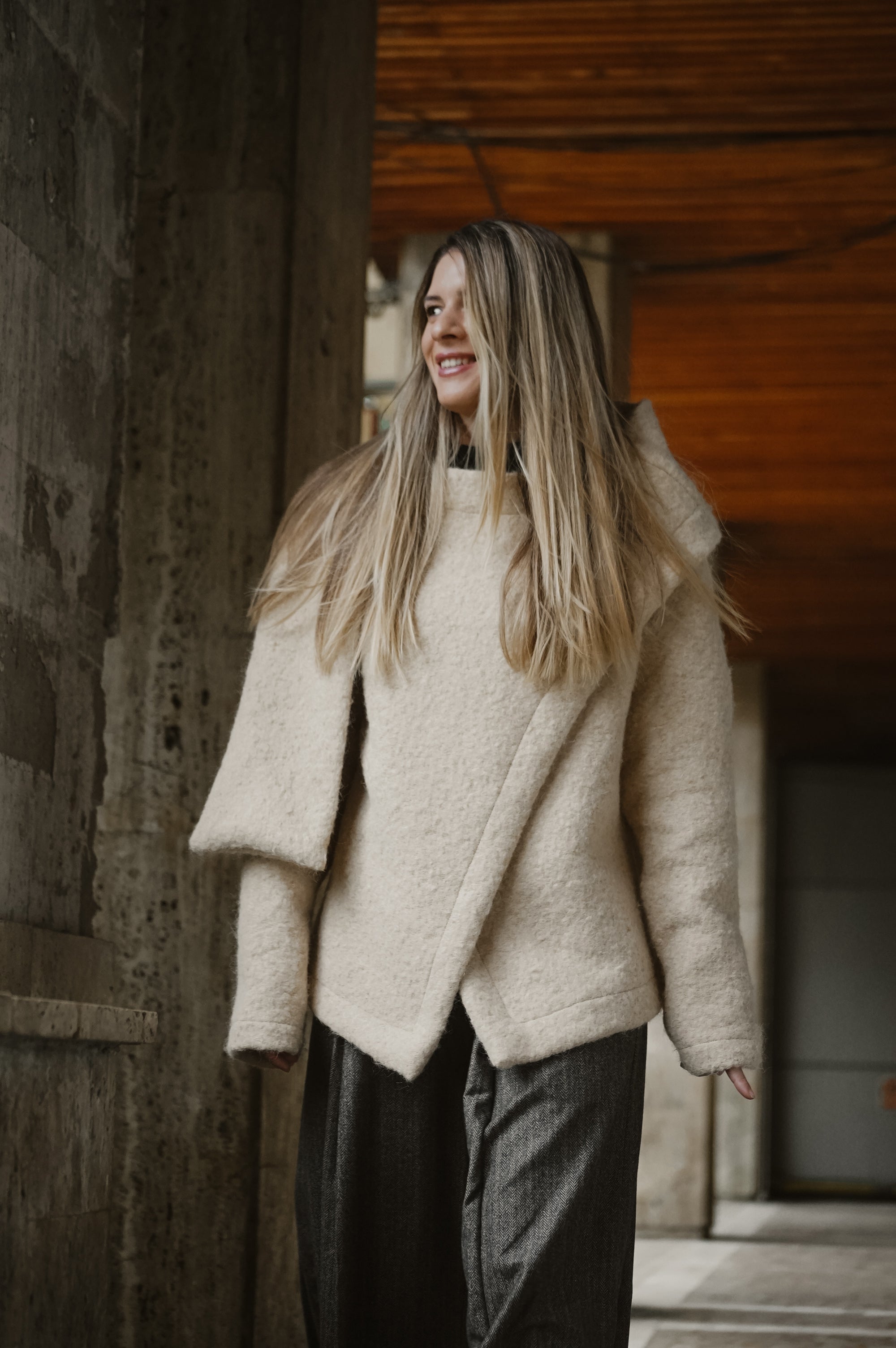 BOILED WOOL SCARF JACKET