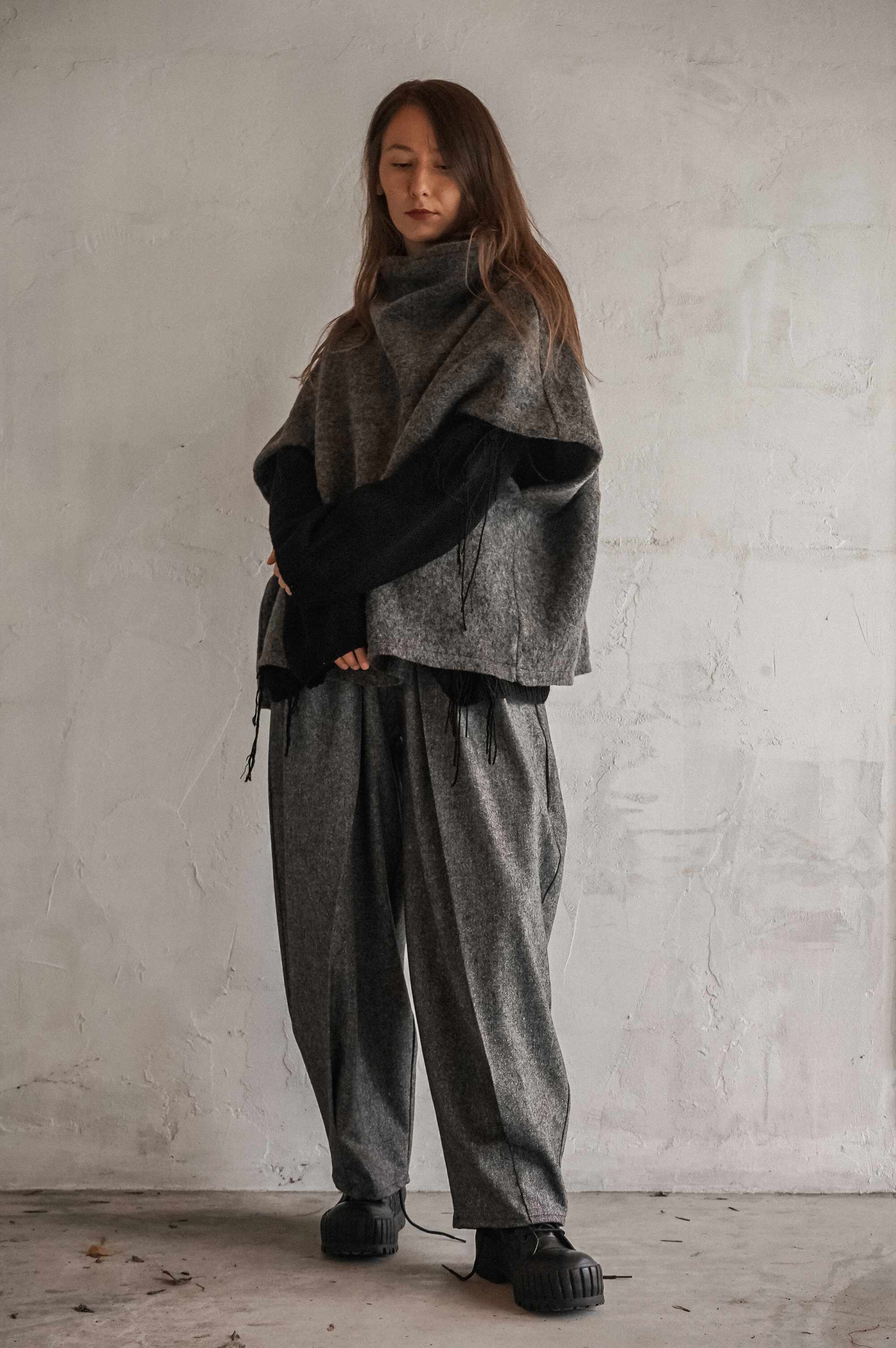 Boiled Wool Poncho Top