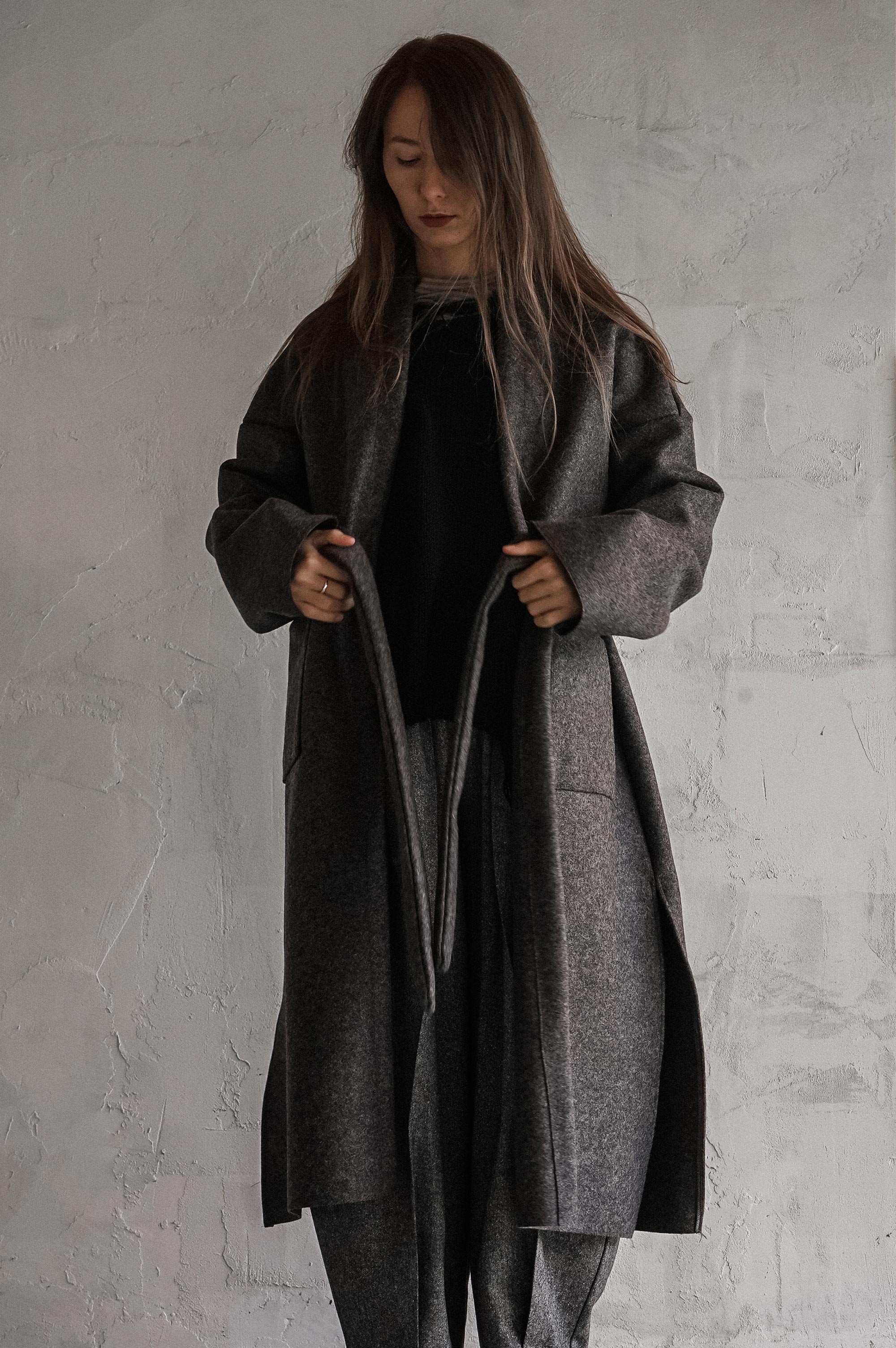 Boiled Wool Trench (dark grey)