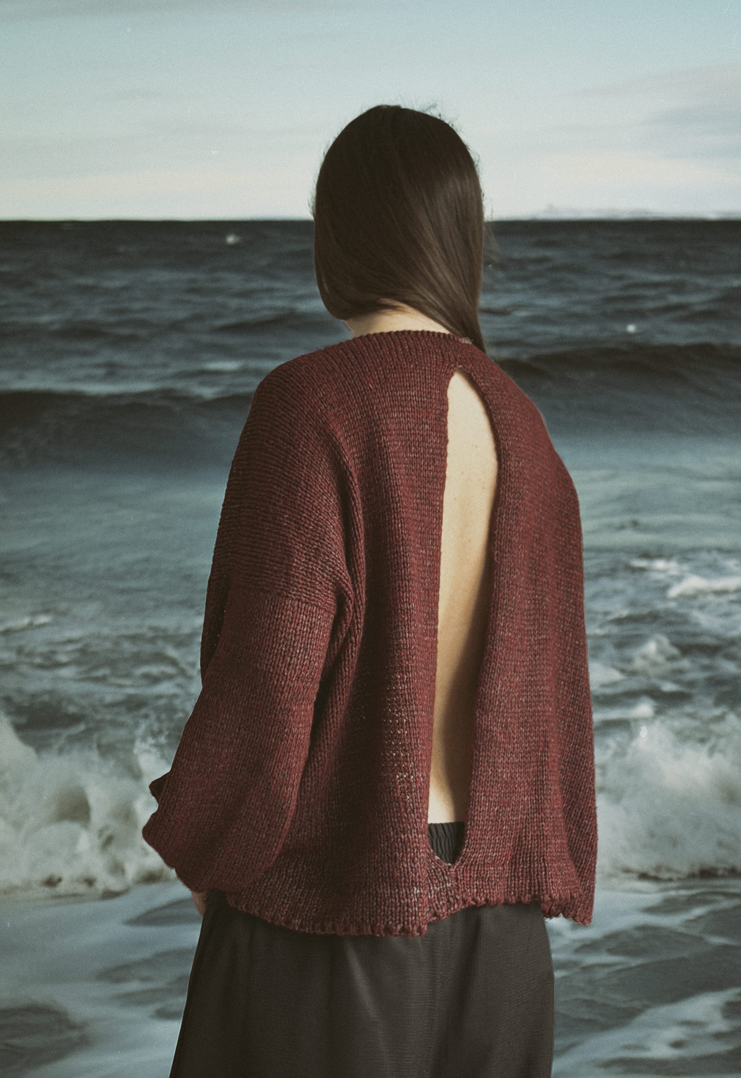 The slashback hand knitted wool top