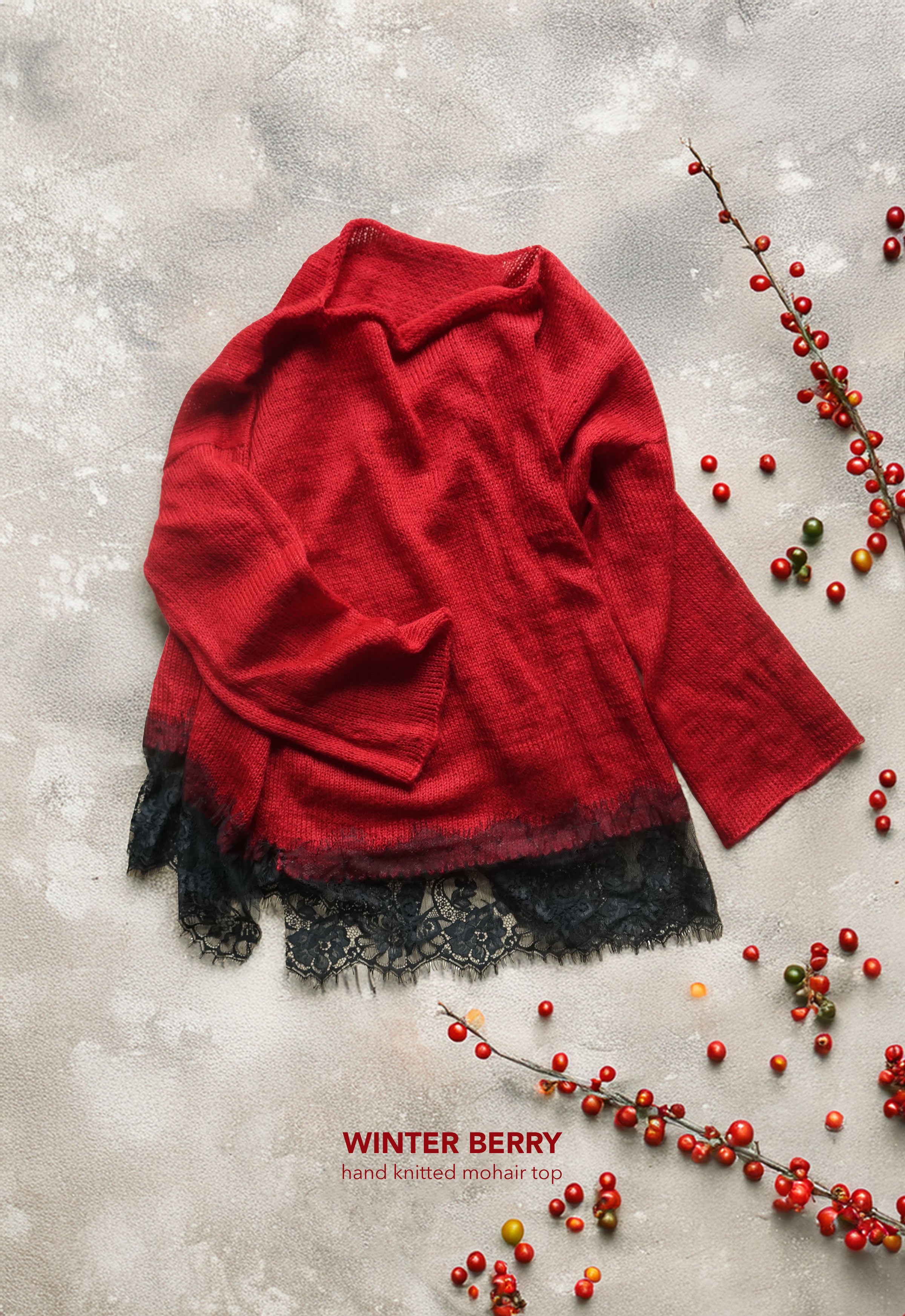 Winter Berry Hand Knitted Mohair Top