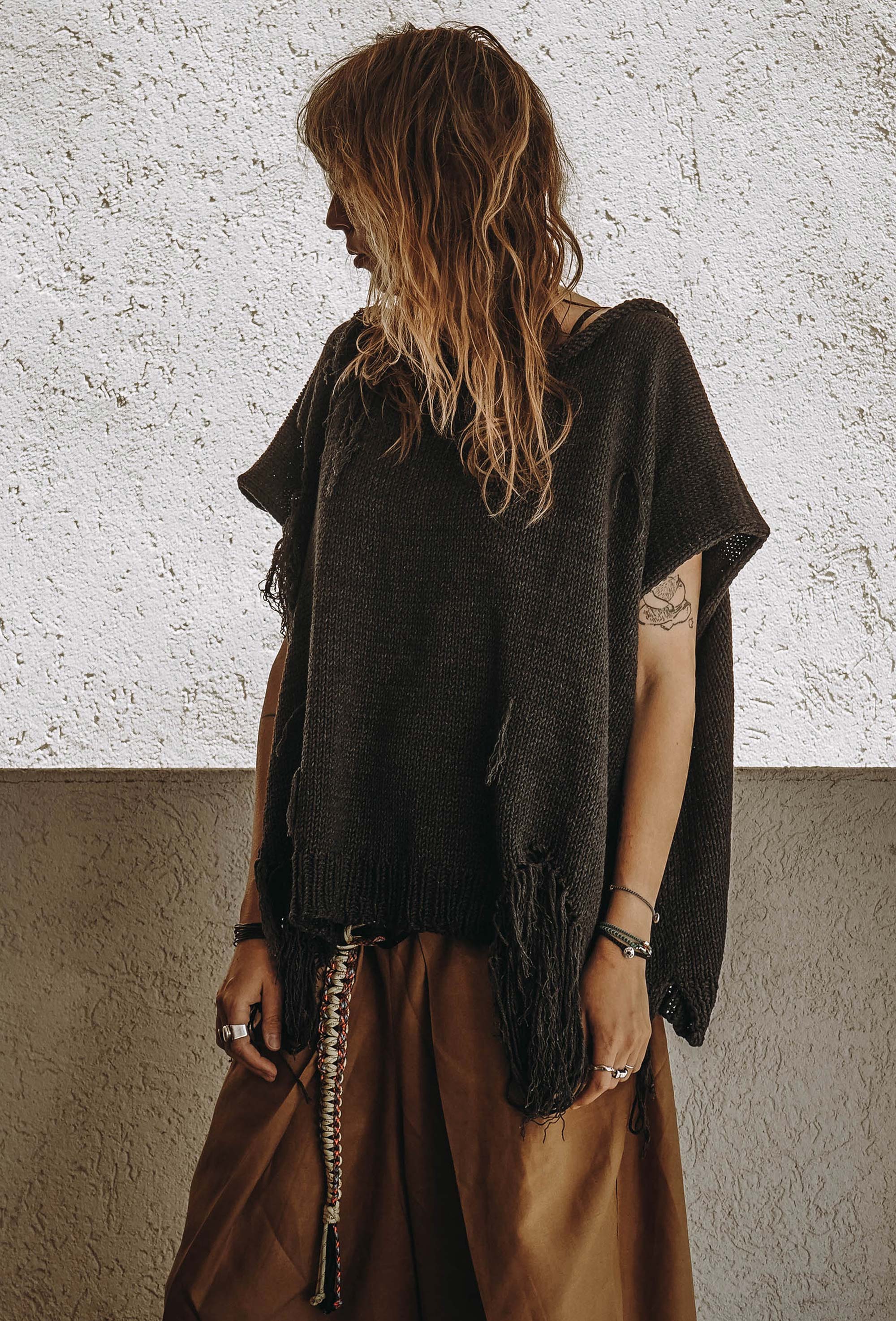 Distressed cotton sweater