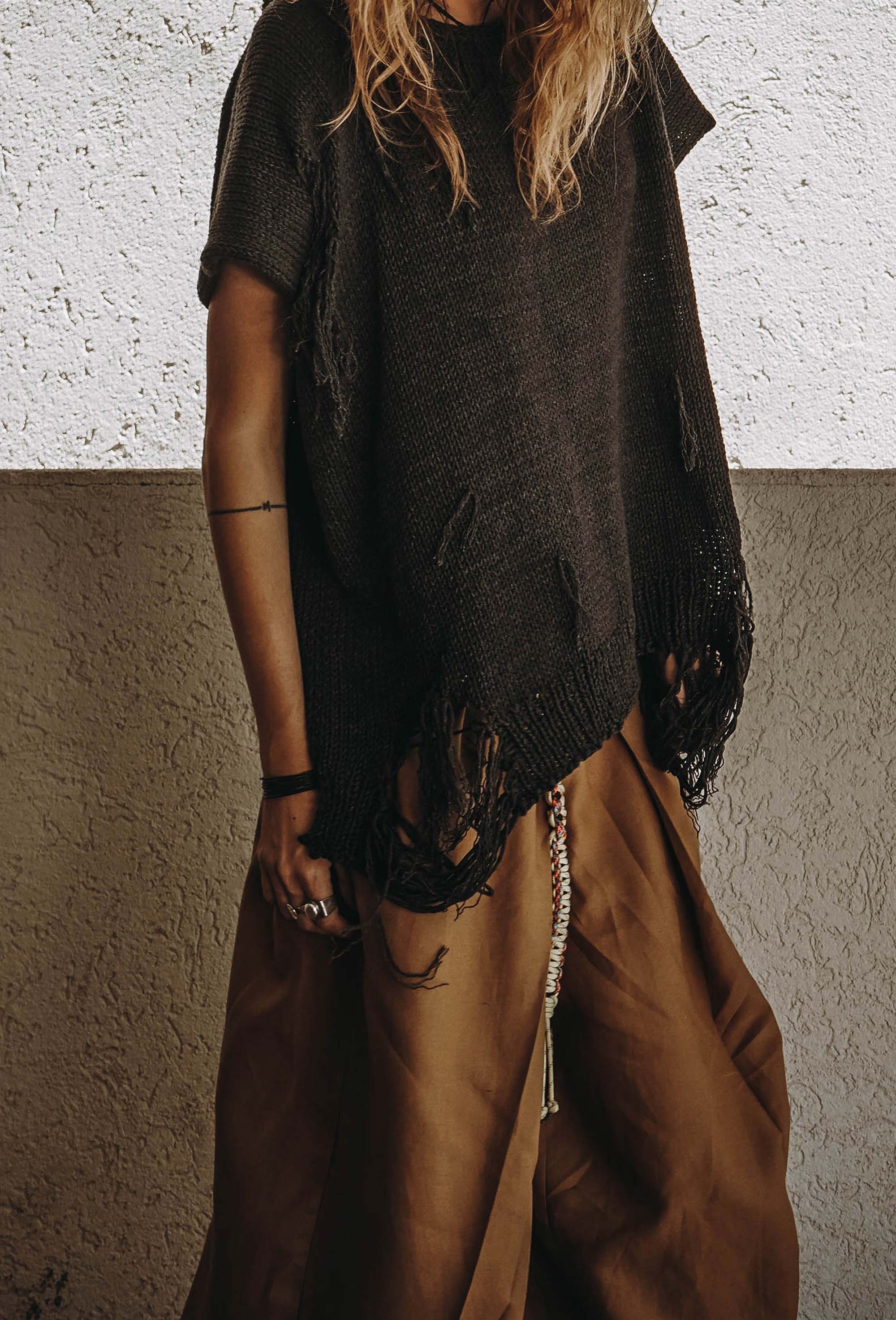 Distressed cotton sweater