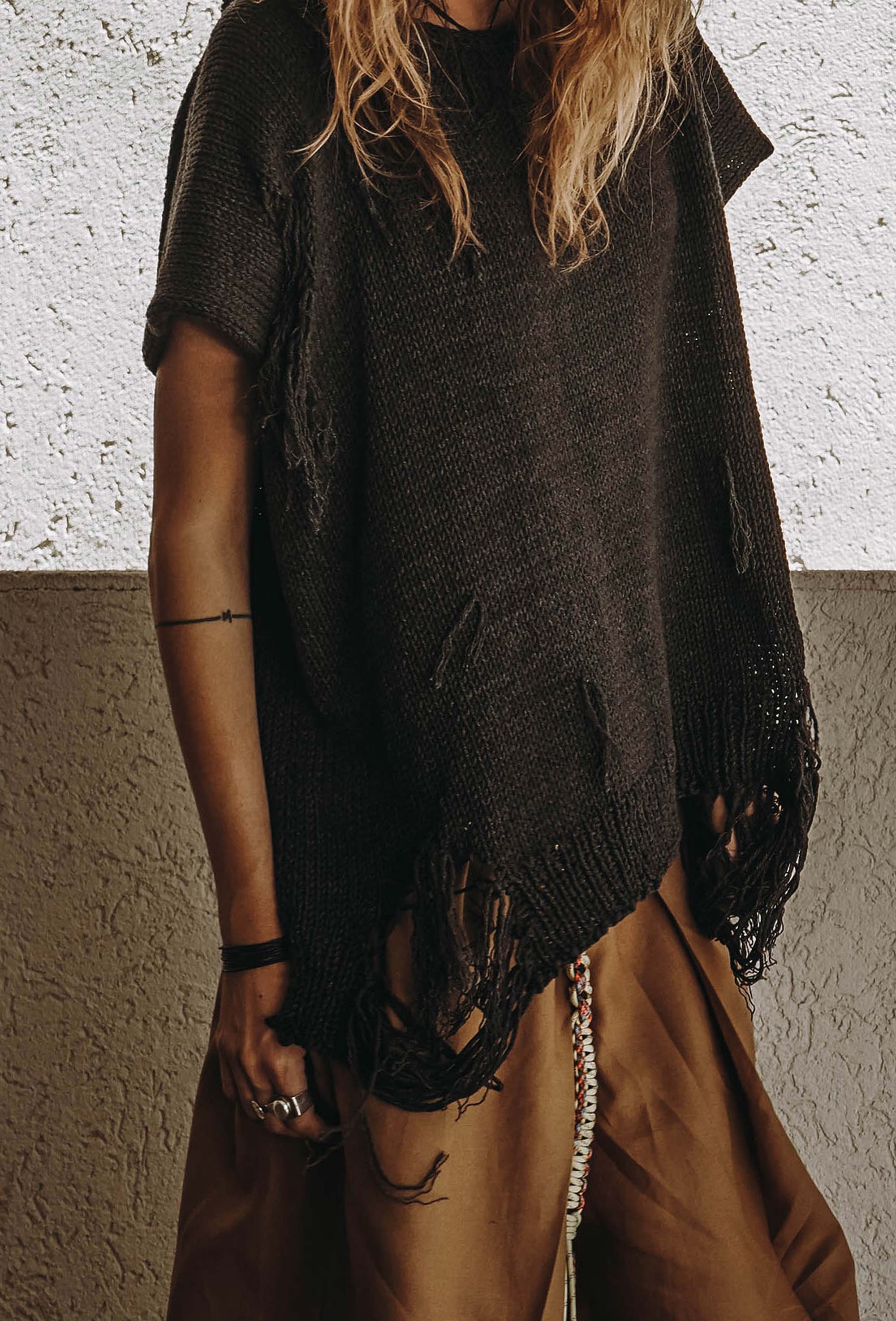 Distressed cotton sweater
