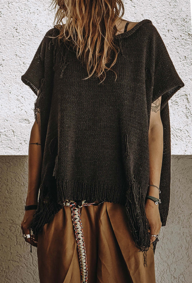 Distressed cotton sweater