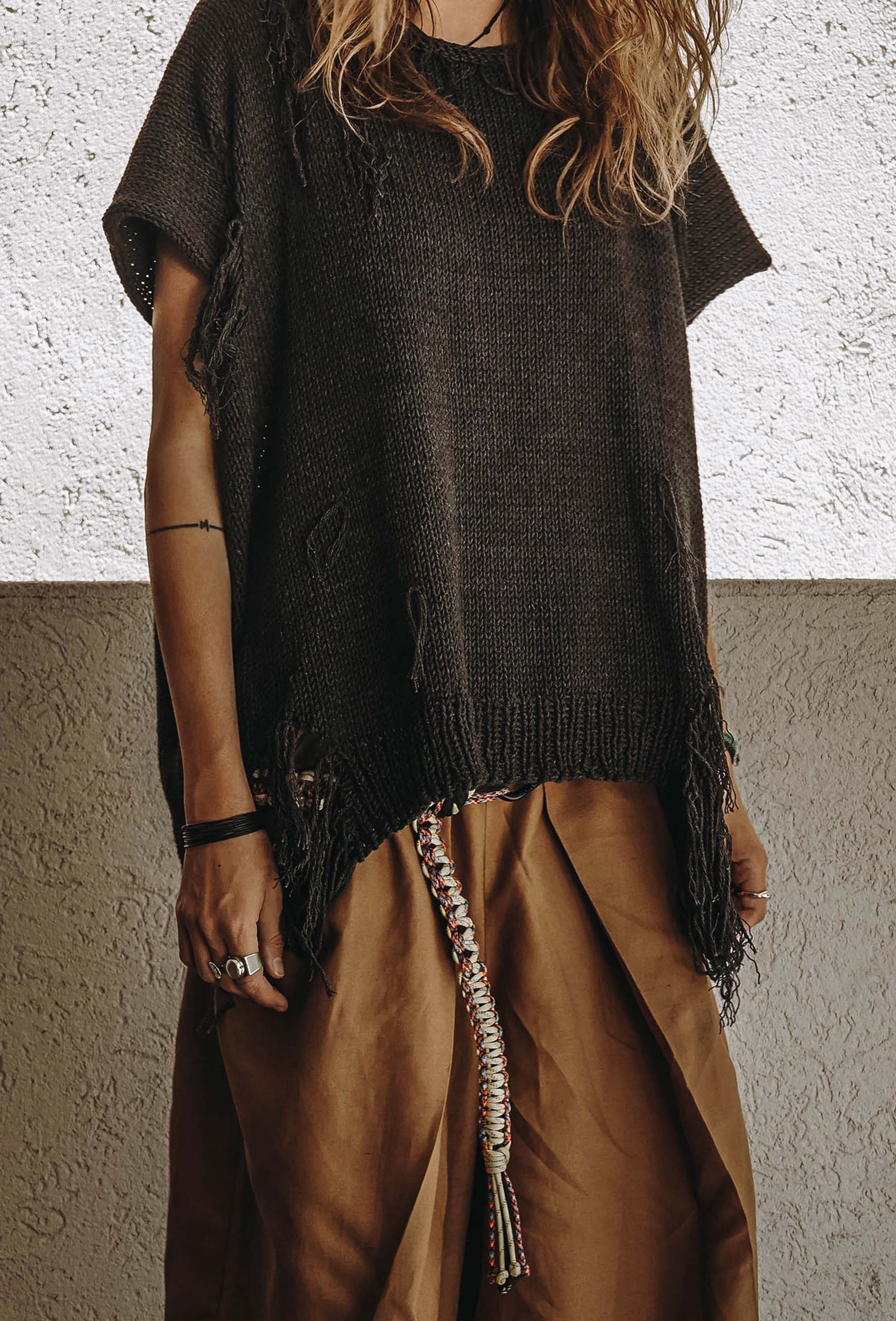 Distressed cotton sweater