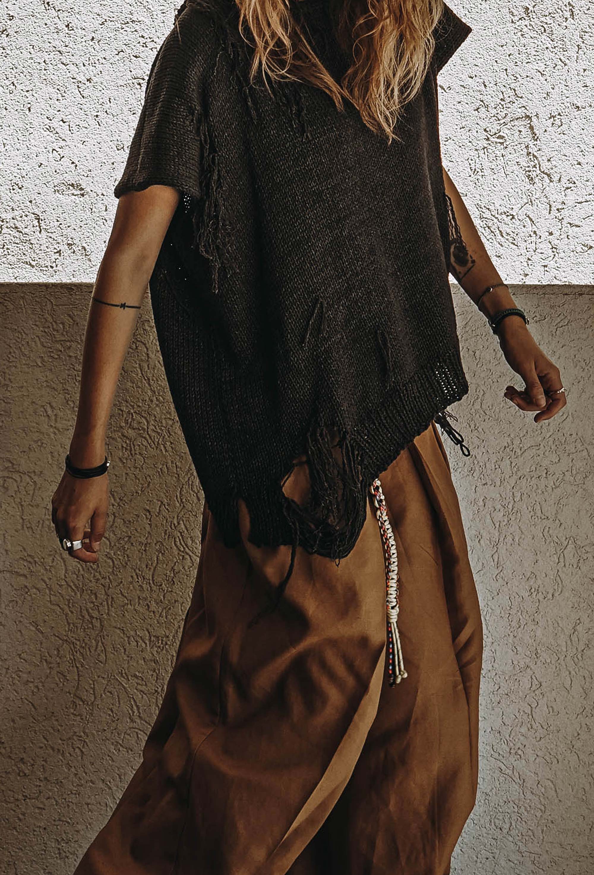 Distressed cotton sweater