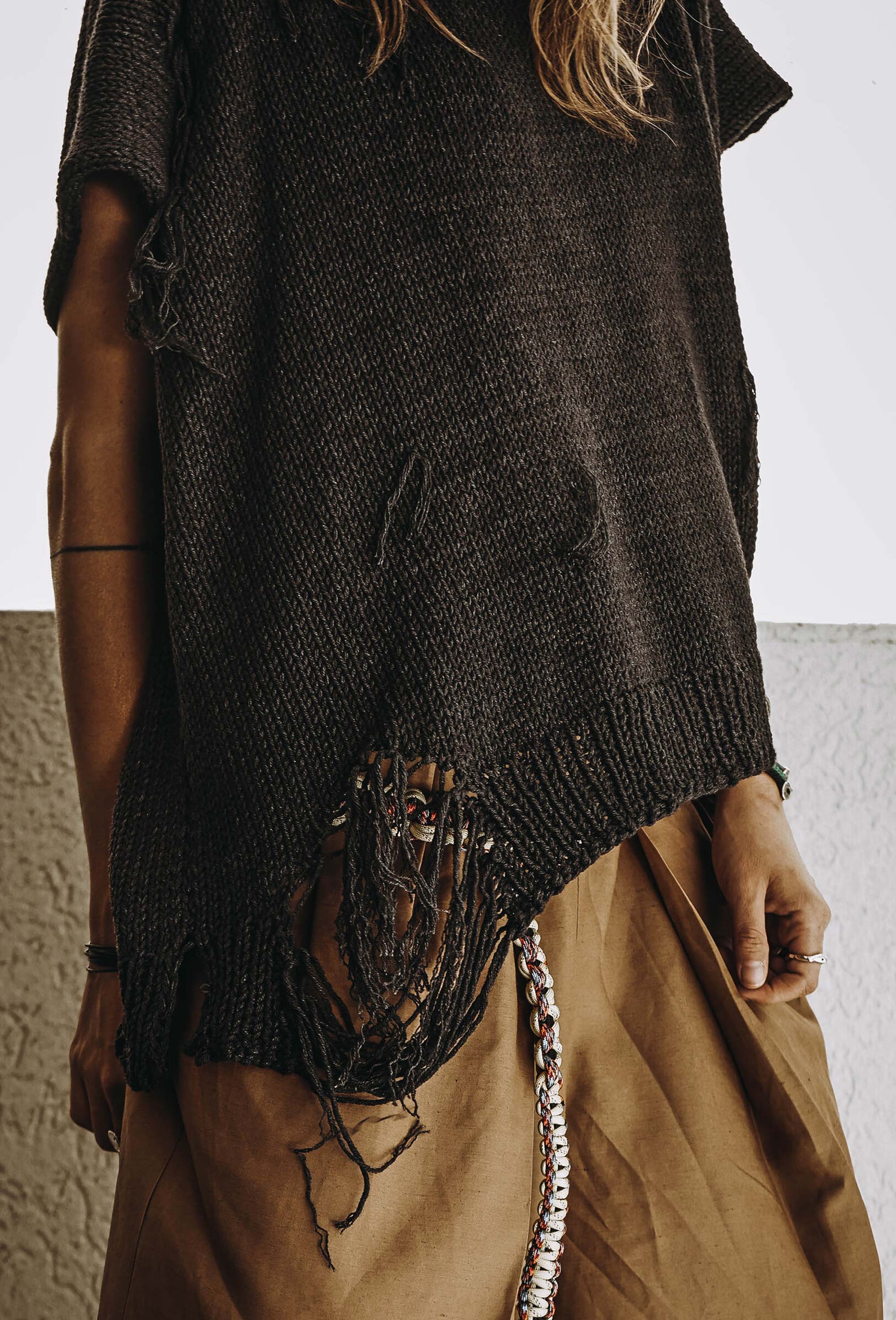 Distressed cotton sweater