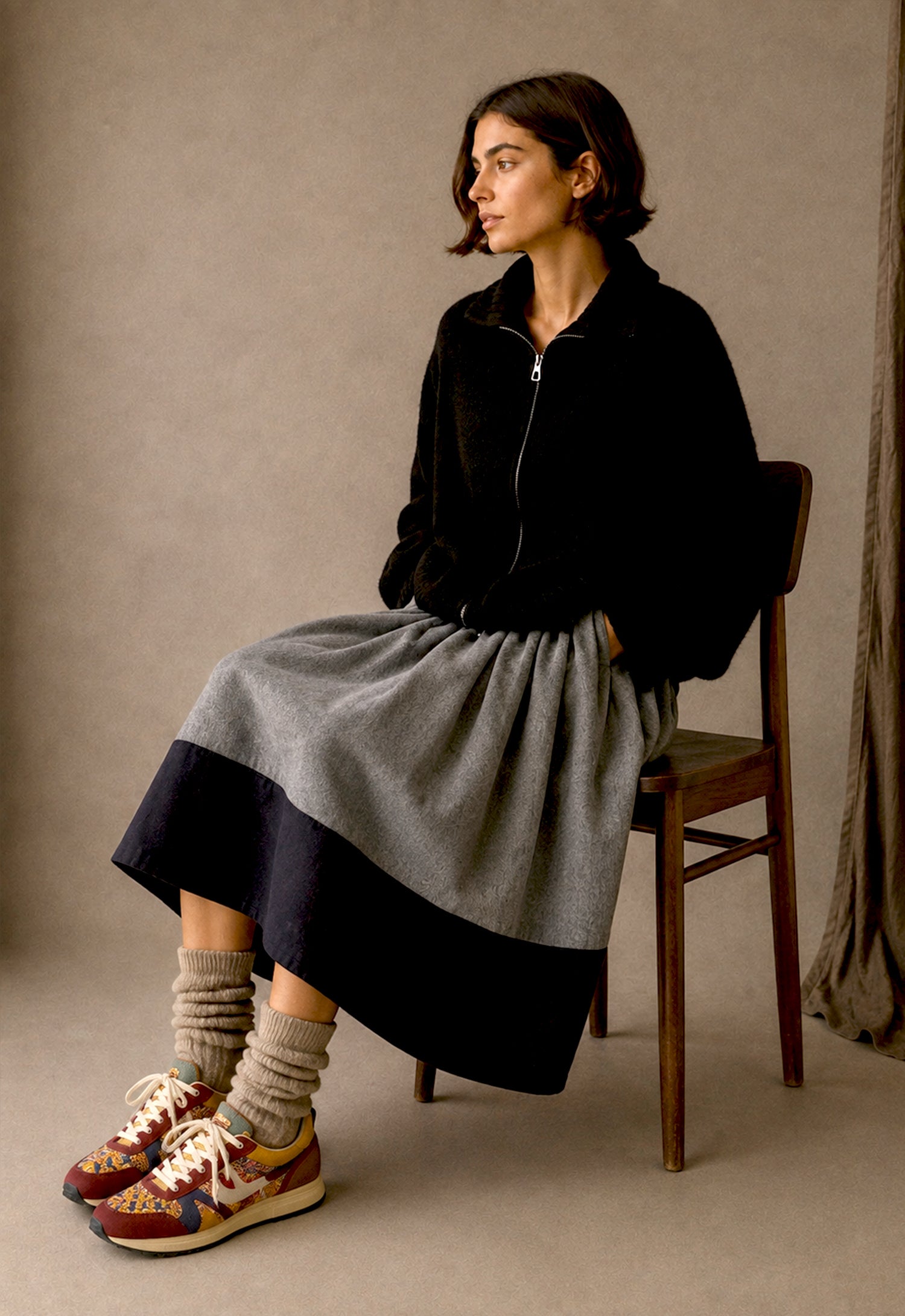 Edith Pleated Wool Skirt
