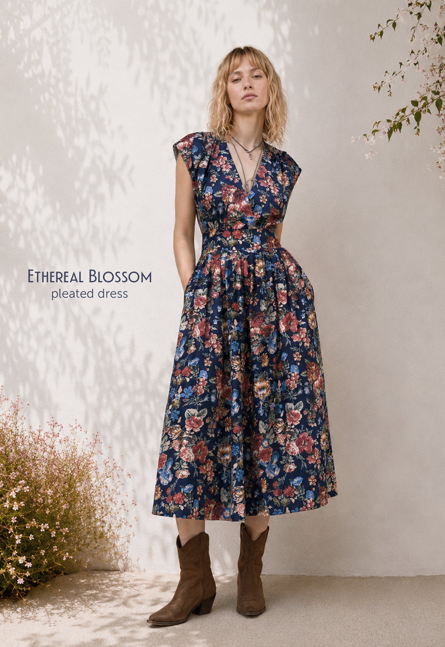 Ethereal Blossom Pleated Dress