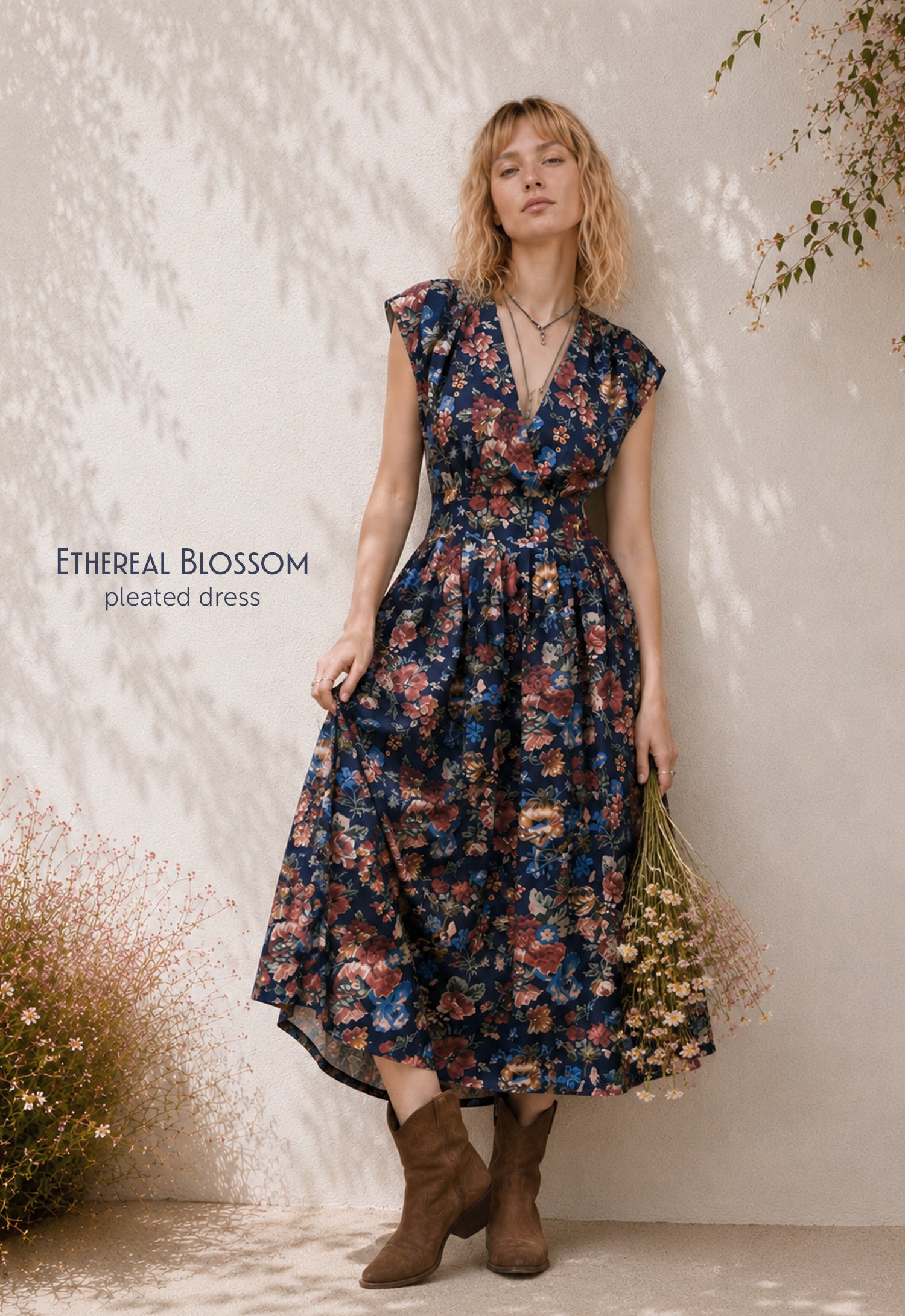 Ethereal Blossom Pleated Dress