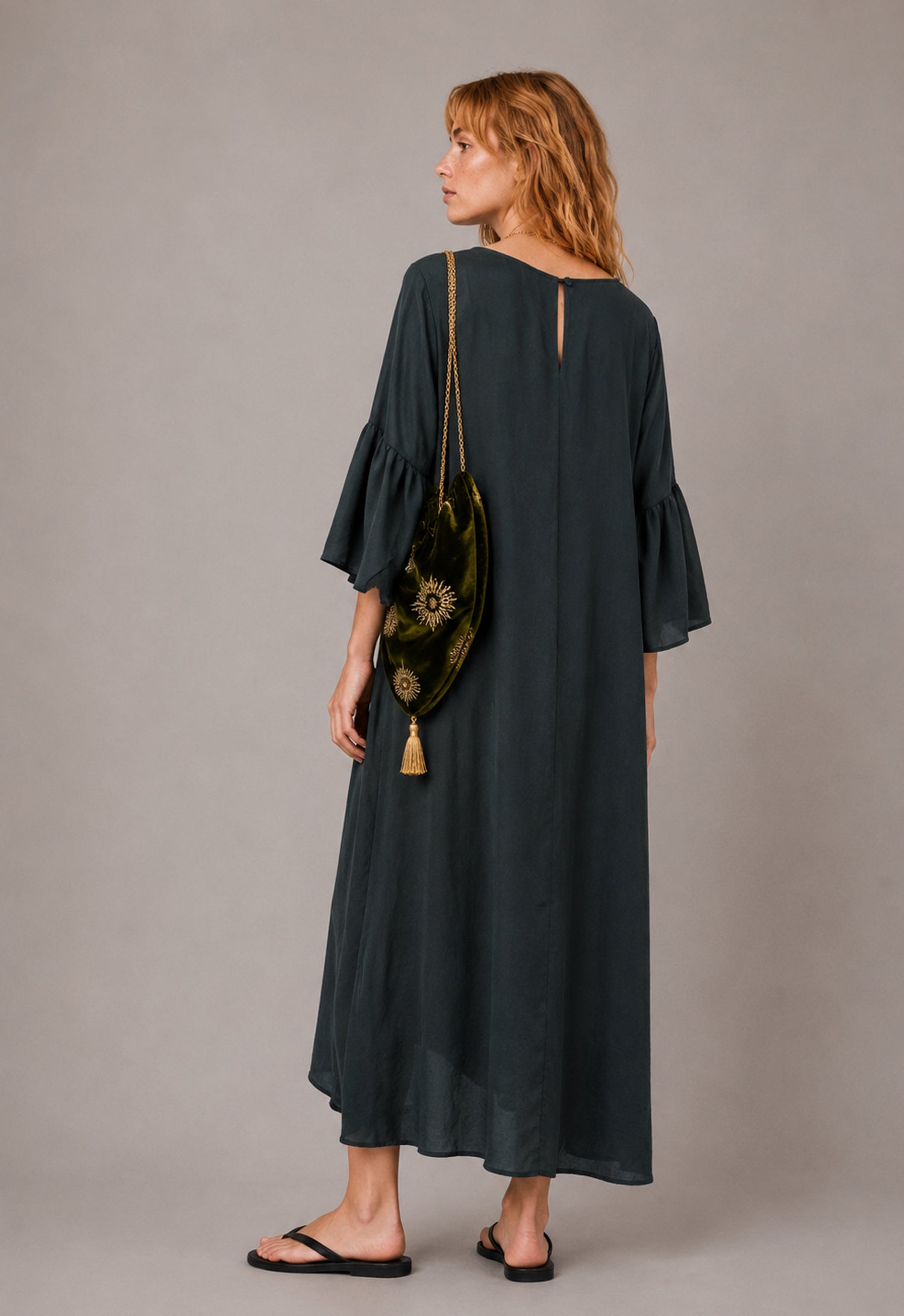 Deep Moss Silk Dress