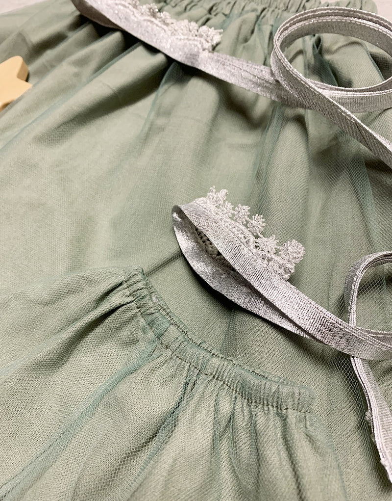 “Little Fairy” child/doll skirt duo with sage green tutus