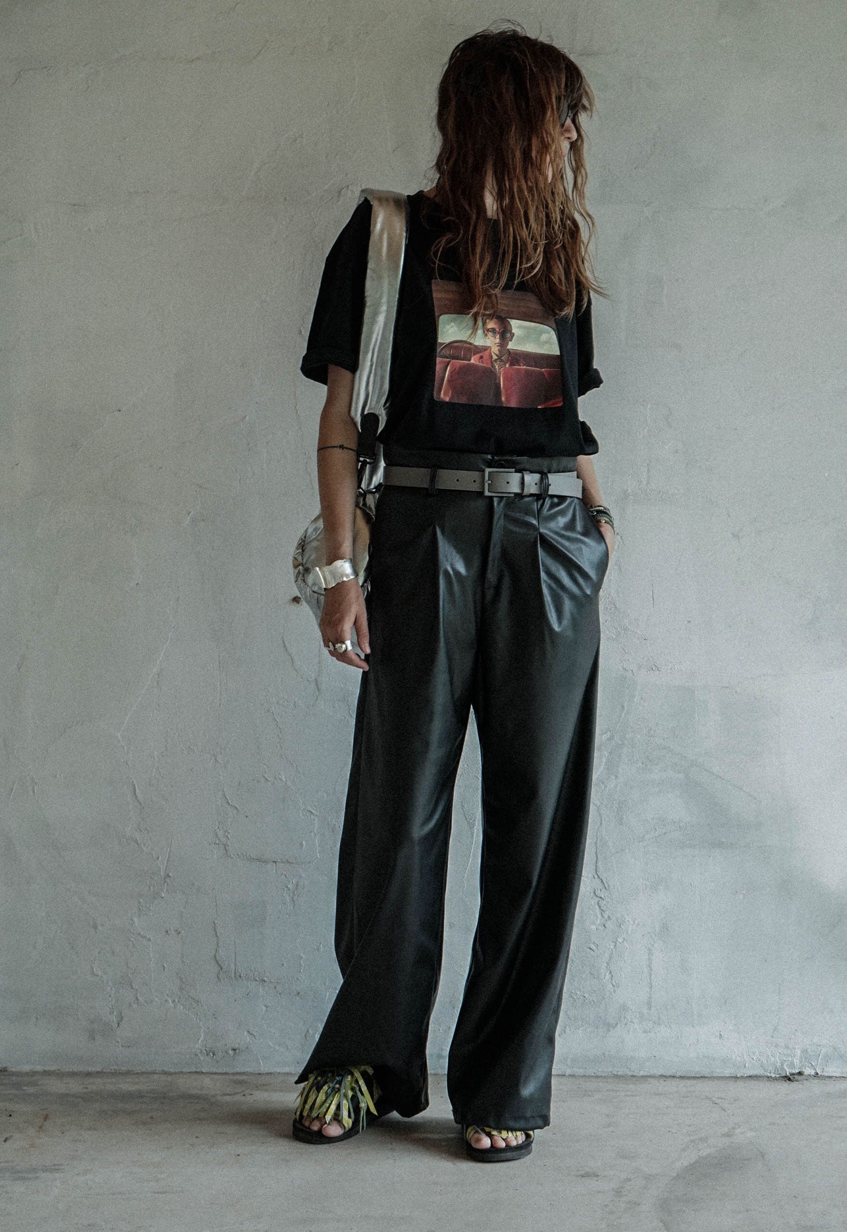 Eco-Leather Pleated Trousers