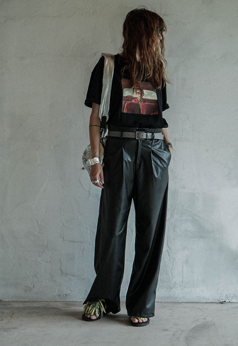 Eco-Leather Pleated Trousers