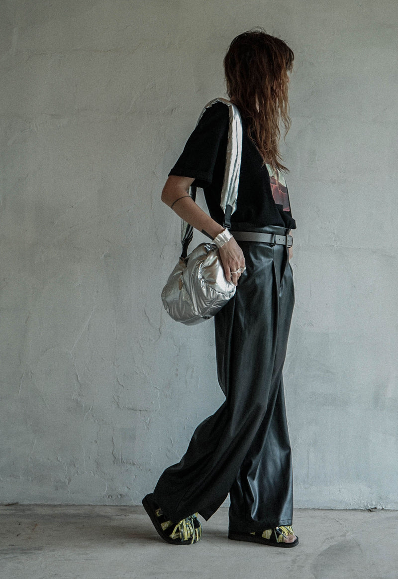 Eco-Leather Pleated Trousers