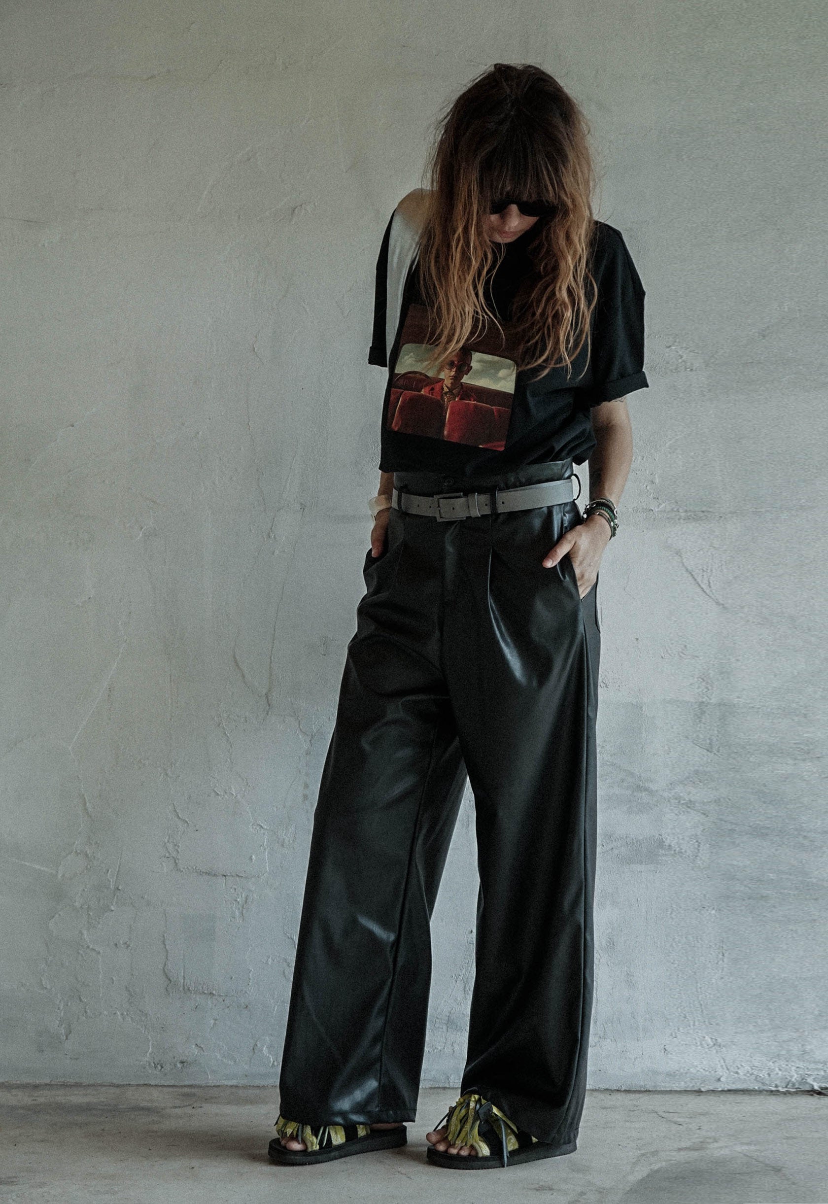 Eco-Leather Pleated Trousers